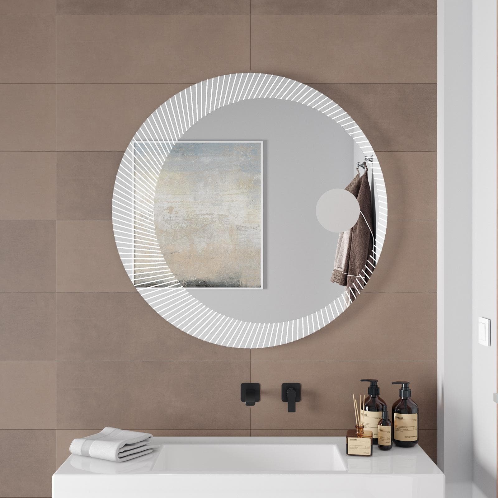 Specchio led D 100 cm con specchio ingranditore - Shicno