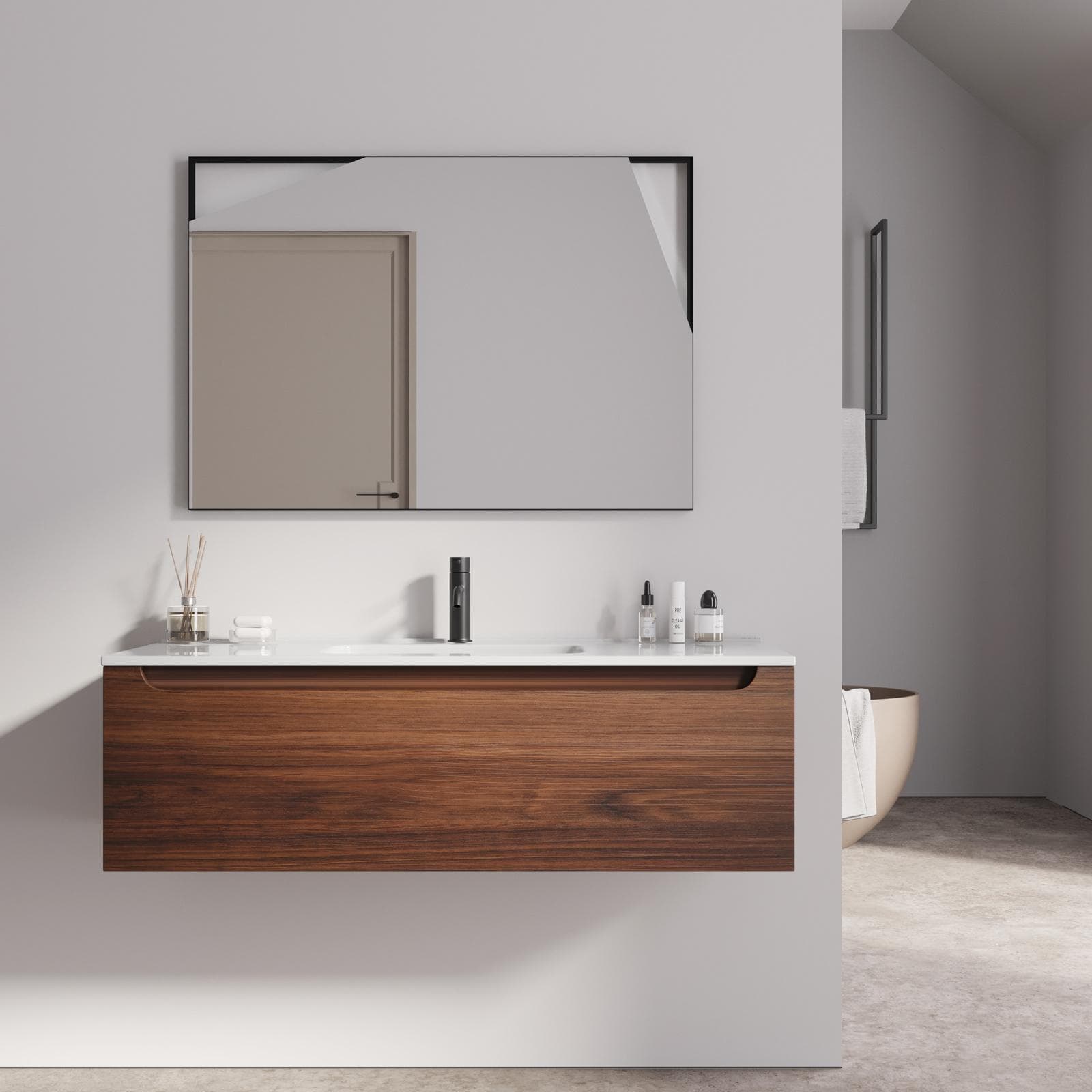 Specchio led da bagno 100x70 cm con cornice nero - Olifant