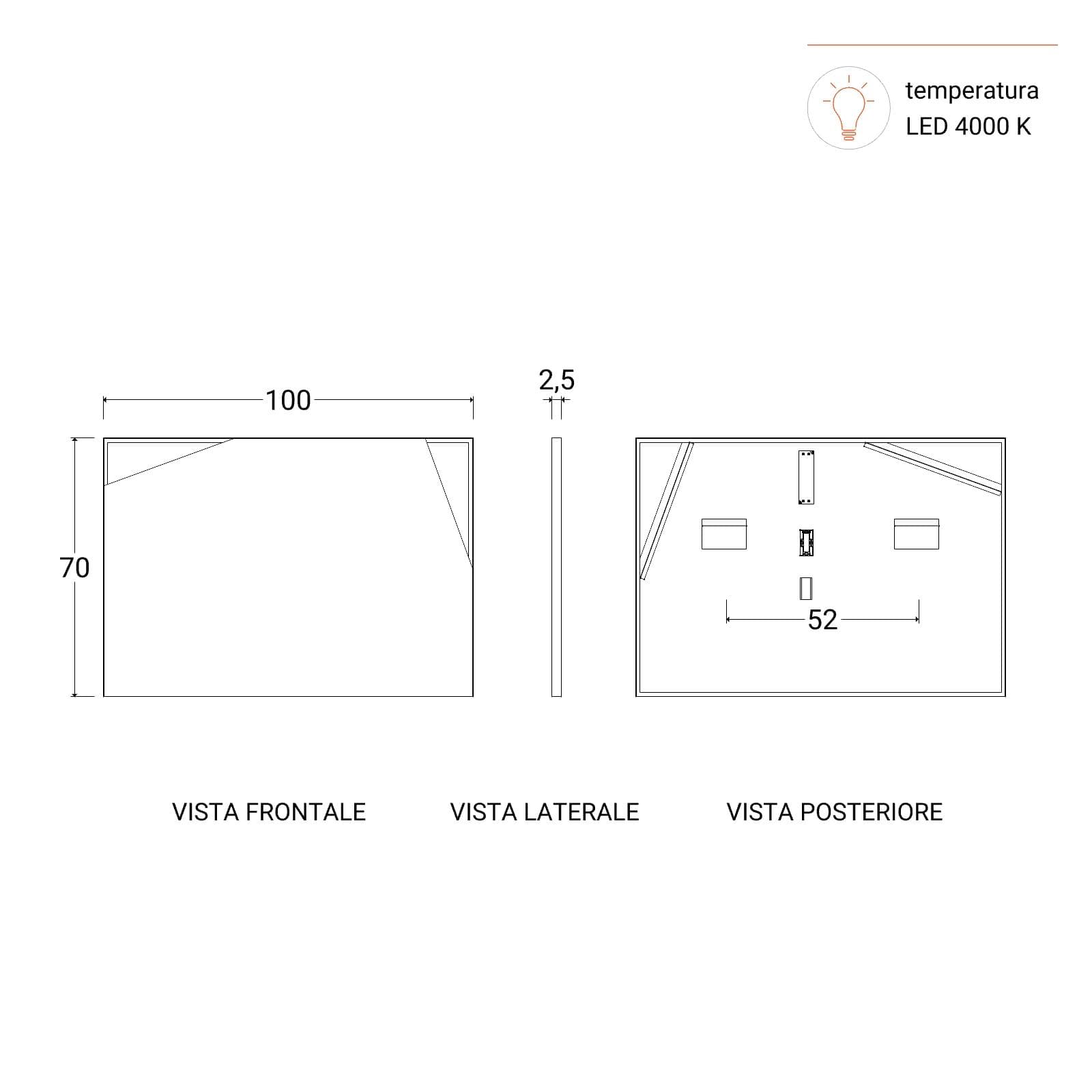 Specchio led da bagno 100x70 cm con cornice nero - Olifant