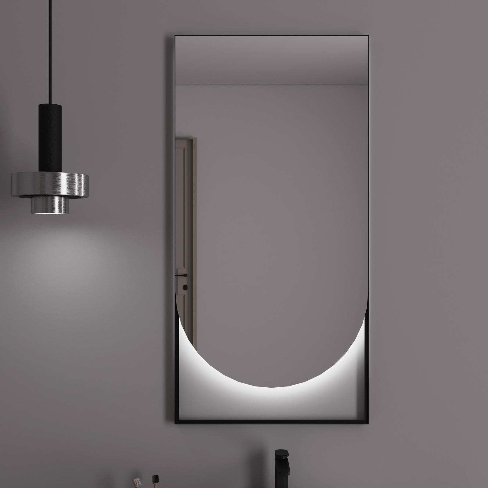 Specchio led da bagno 55 x 110 cm con cornice nero - Mirale
