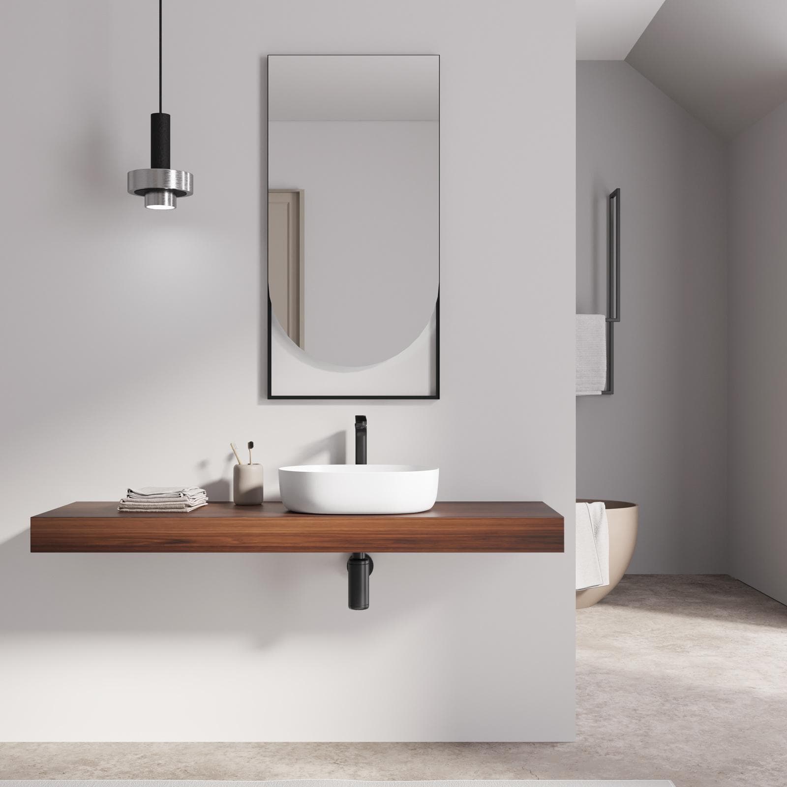 Specchio led da bagno 55 x 110 cm con cornice nero - Mirale