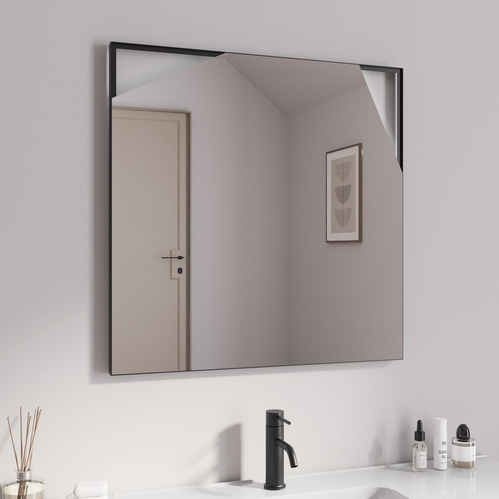 Specchio led da bagno 70x70 cm con cornice nero - Olifant