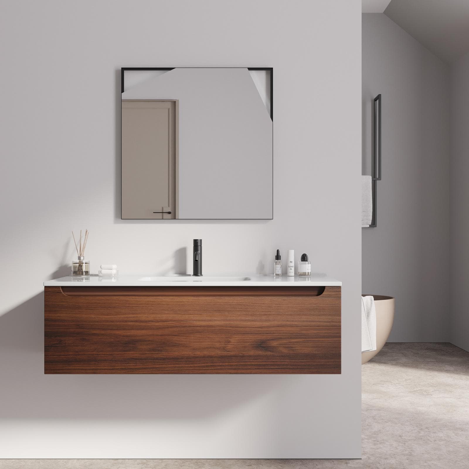 Specchio led da bagno 70x70 cm con cornice nero - Olifant