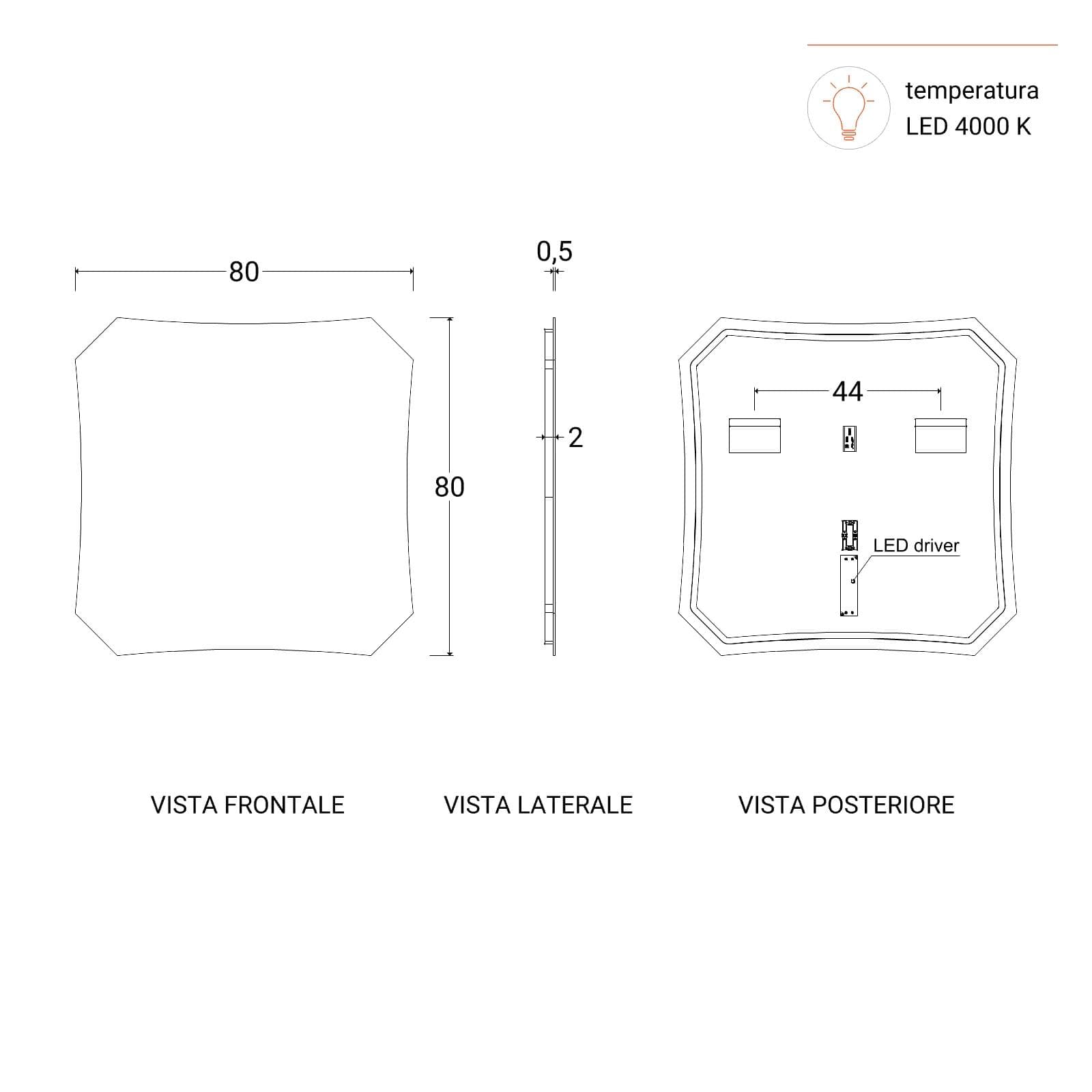 Specchio led da bagno 80 x 80 cm - Vistro