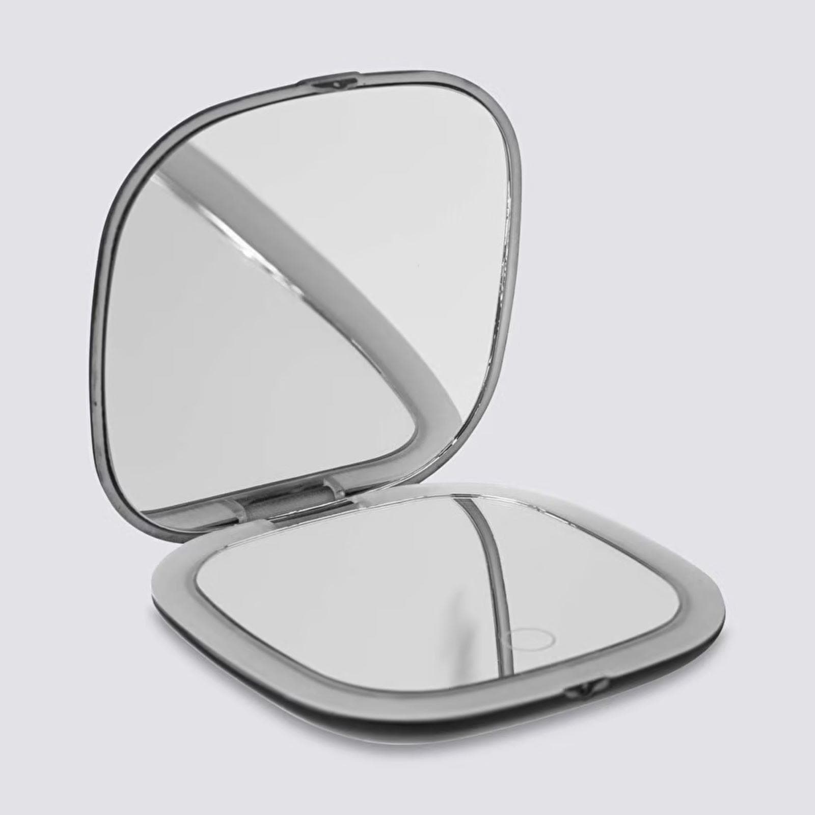 Specchio LED da trucco tascabile nero con lato ingranditore e comando touch