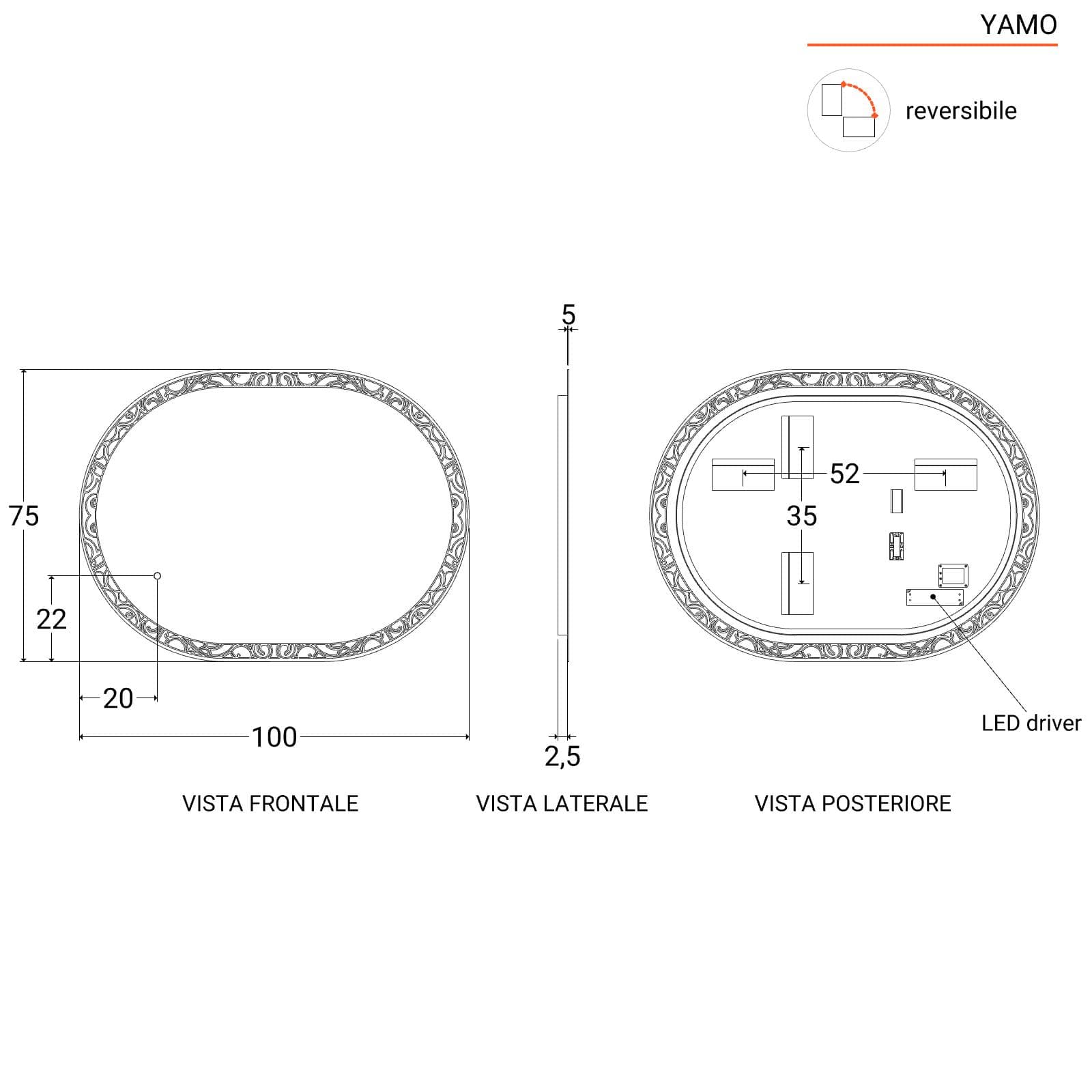 Specchio led ovale 100 x 75 cm reversibile - Yamo