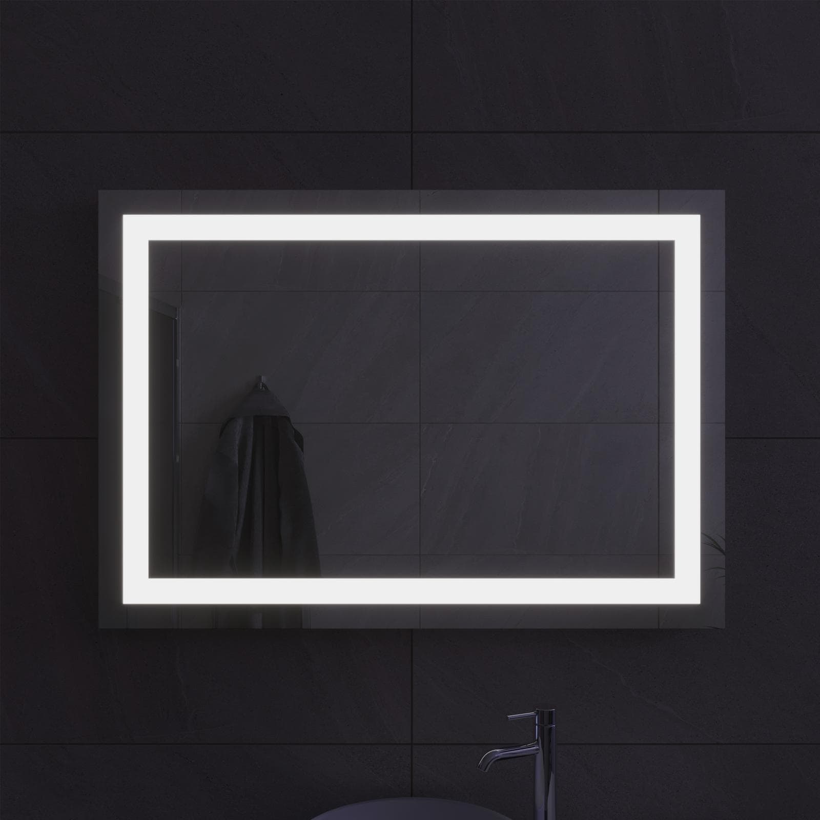 Specchio led 70x100 cm luce fredda con interruttore e reversibile - Verge