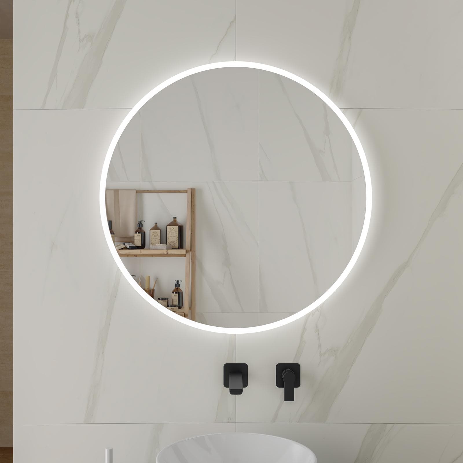 Specchio led tondo Ø 80 cm luce fredda con cornice satinata - Sebal