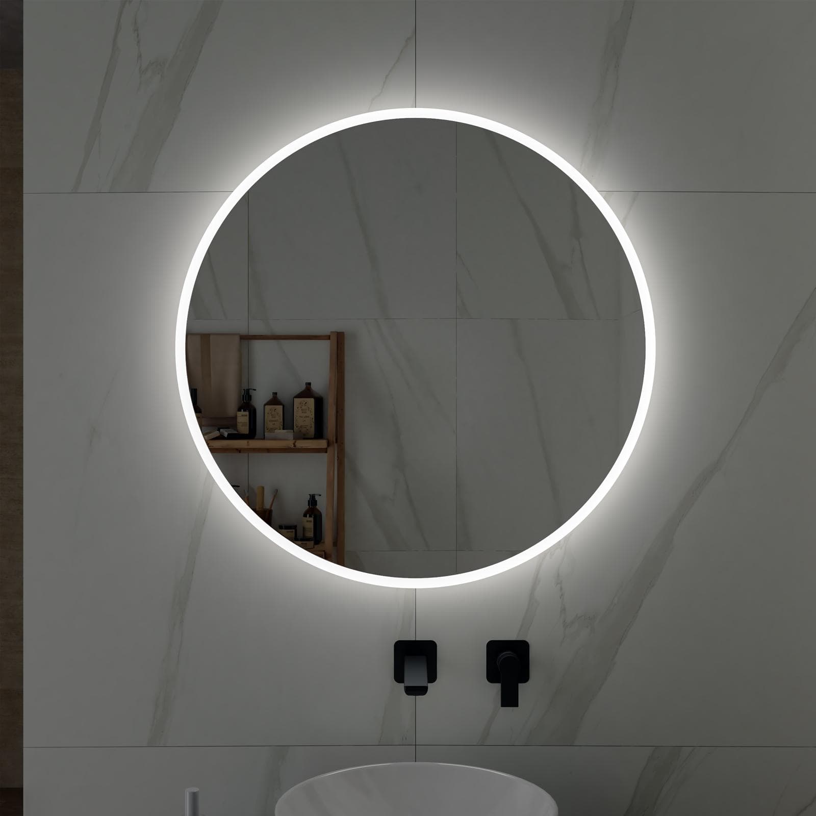 Specchio led tondo Ø 80 cm luce fredda con cornice satinata - Sebal