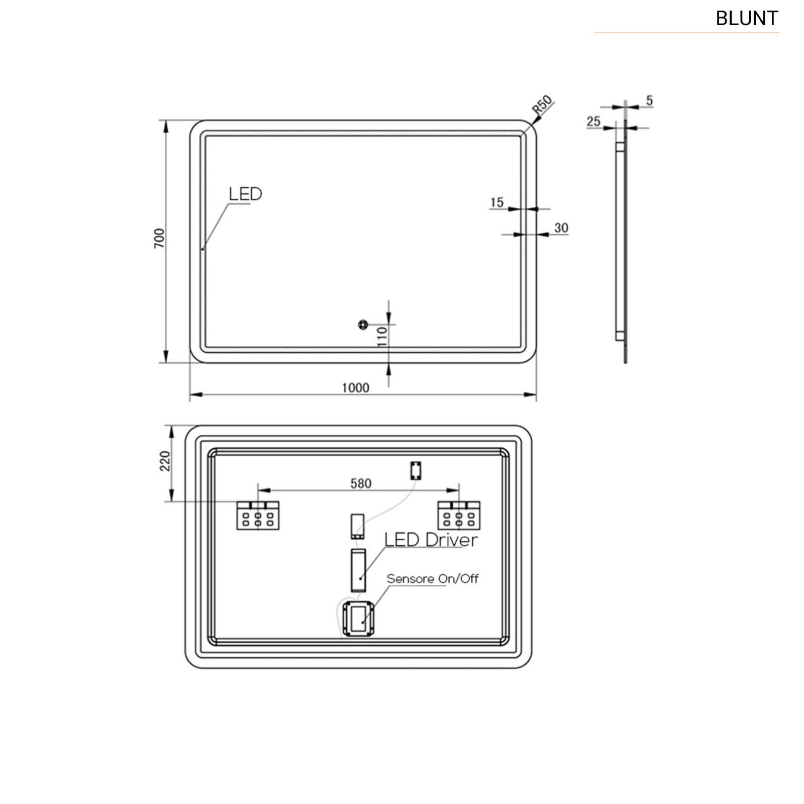 Specchio led 100x70 cm accensione touch - Blunt
