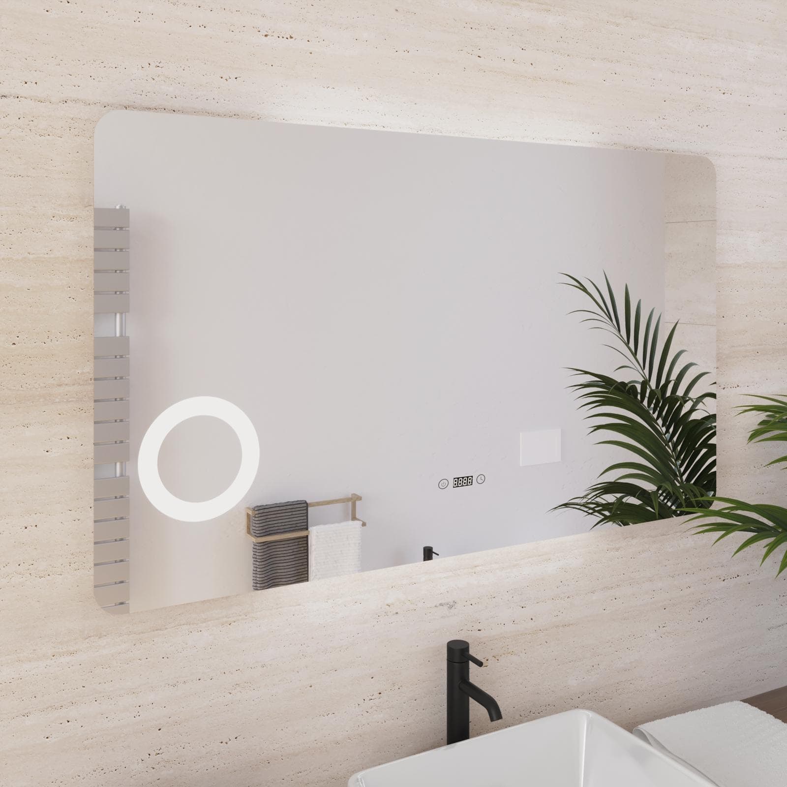 Specchio led 120x70 cm con ingranditore orologio e accensione touch - Roxy
