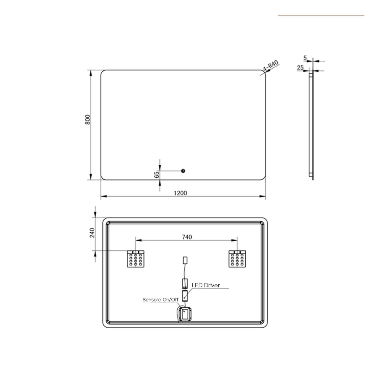 Specchio led 120x80 cm filo lucido accensione touch - Replay