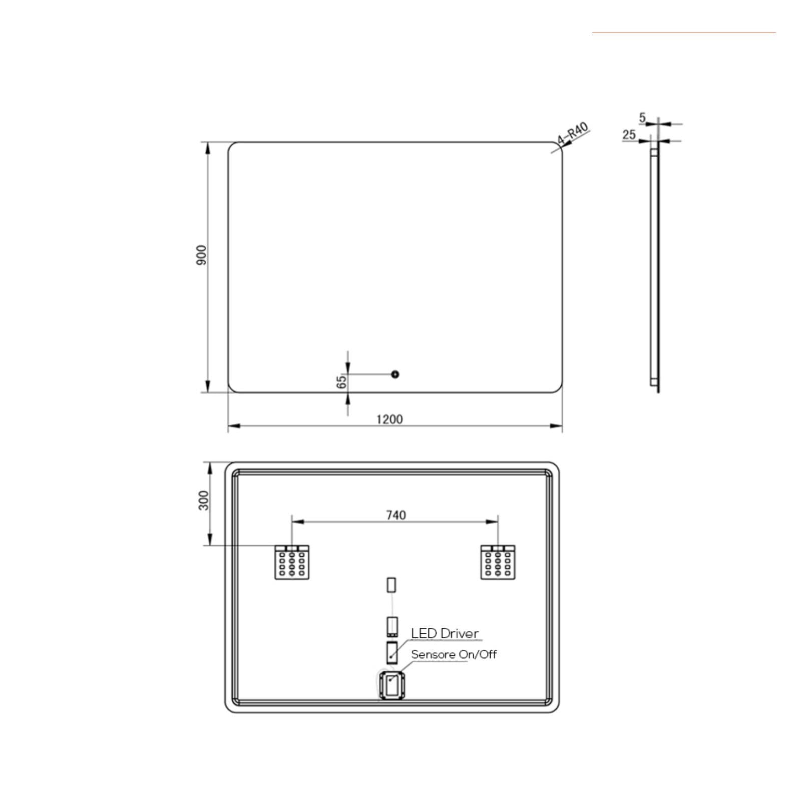Specchio led 120x90 cm filo lucido accensione touch - Replay