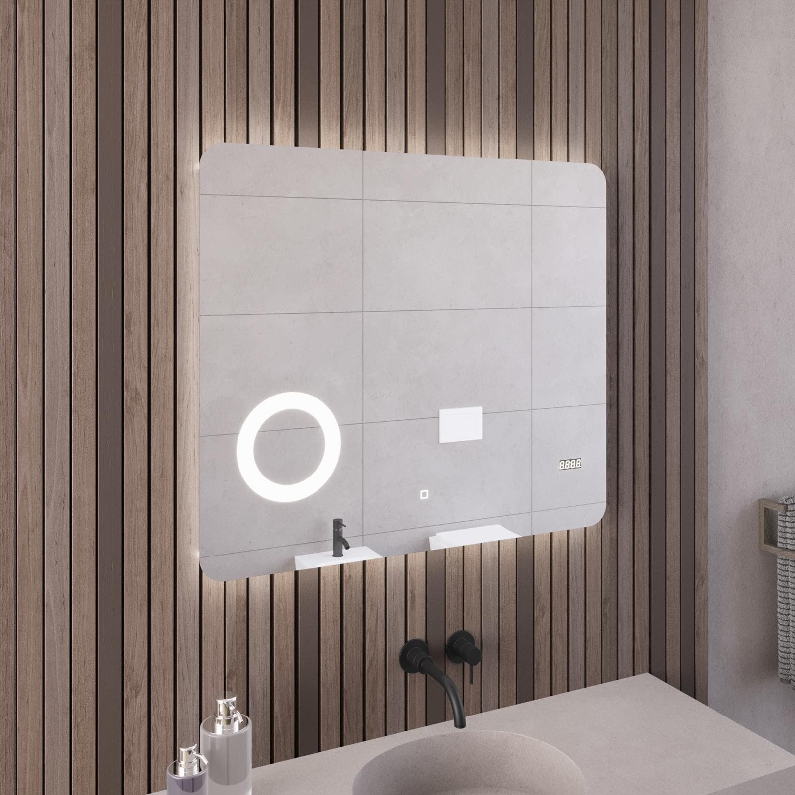 Specchio led 80x70 cm con ingranditore orologio e accensione touch - Roxy