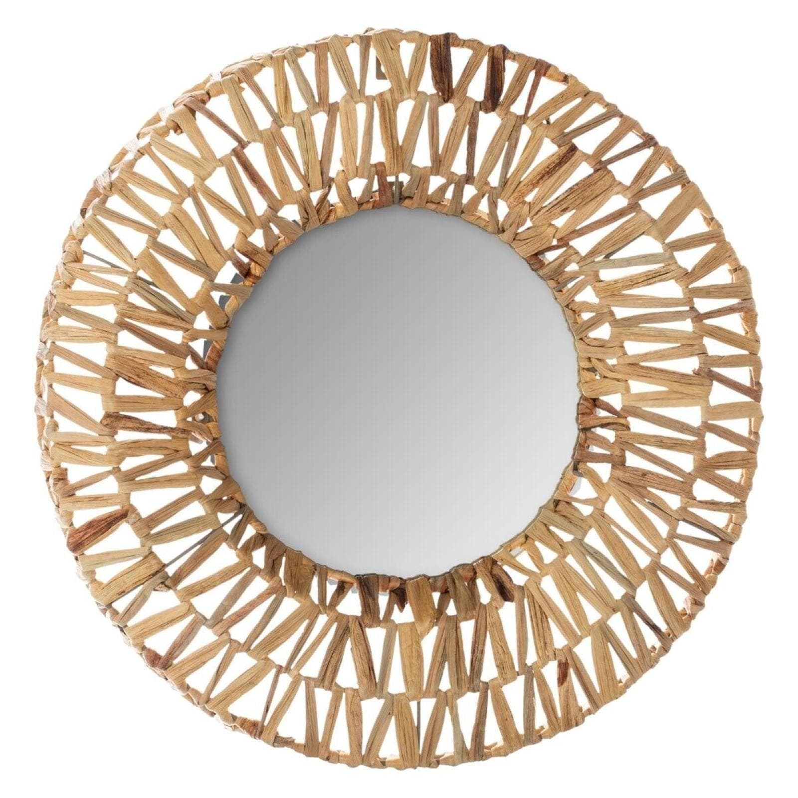 Specchio rotondo 45 cm con cornice intrecciata in corda naturale