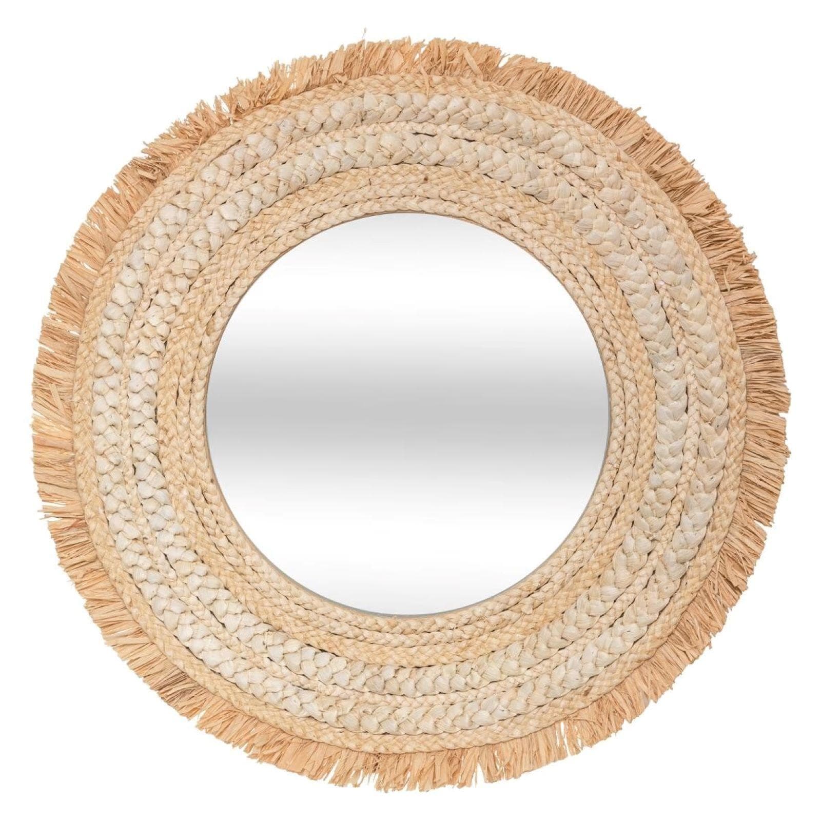 Specchio rotondo 70 cm con cornice intrecciata in juta naturale