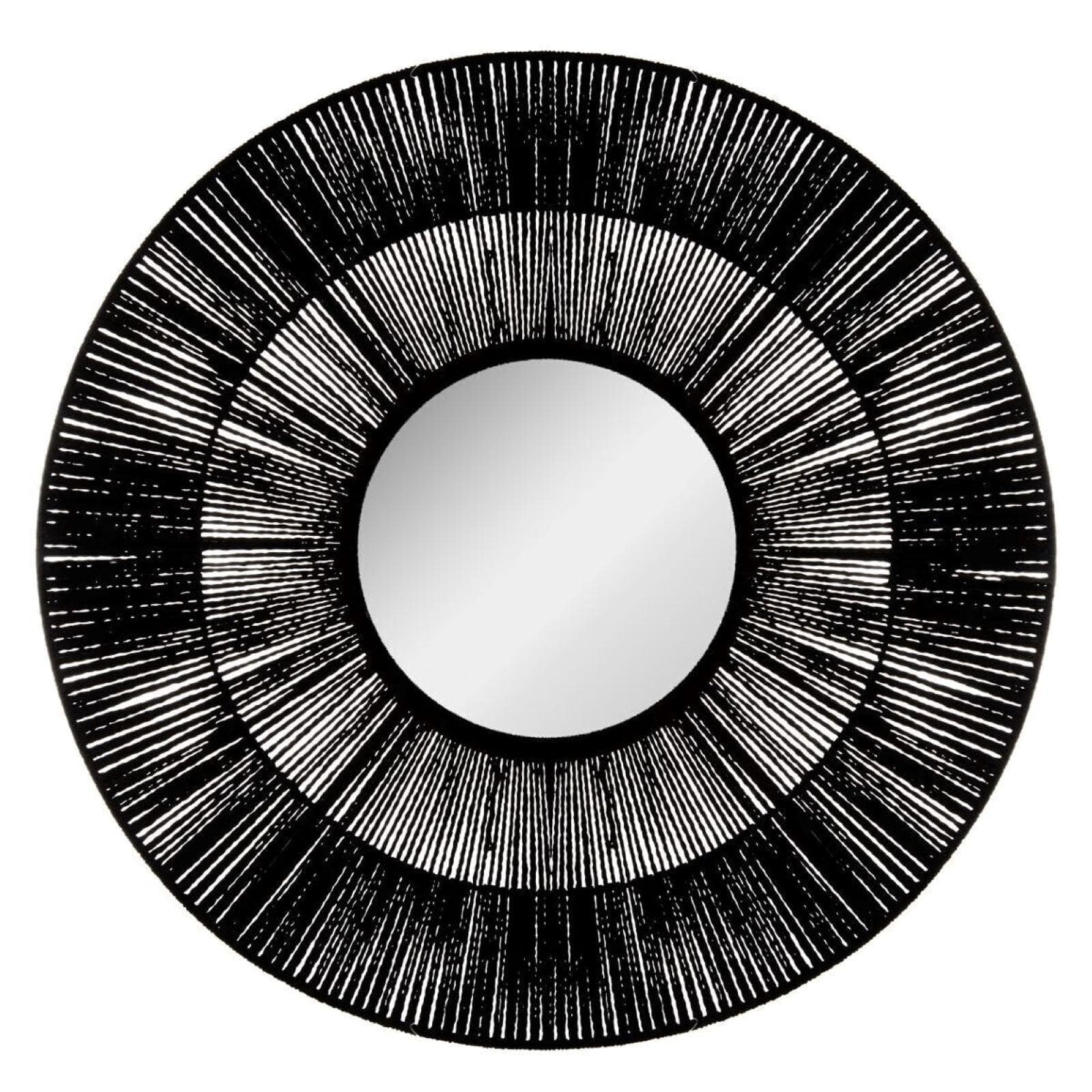 Specchio rotondo 76 cm nero con cornice intrecciata in corda
