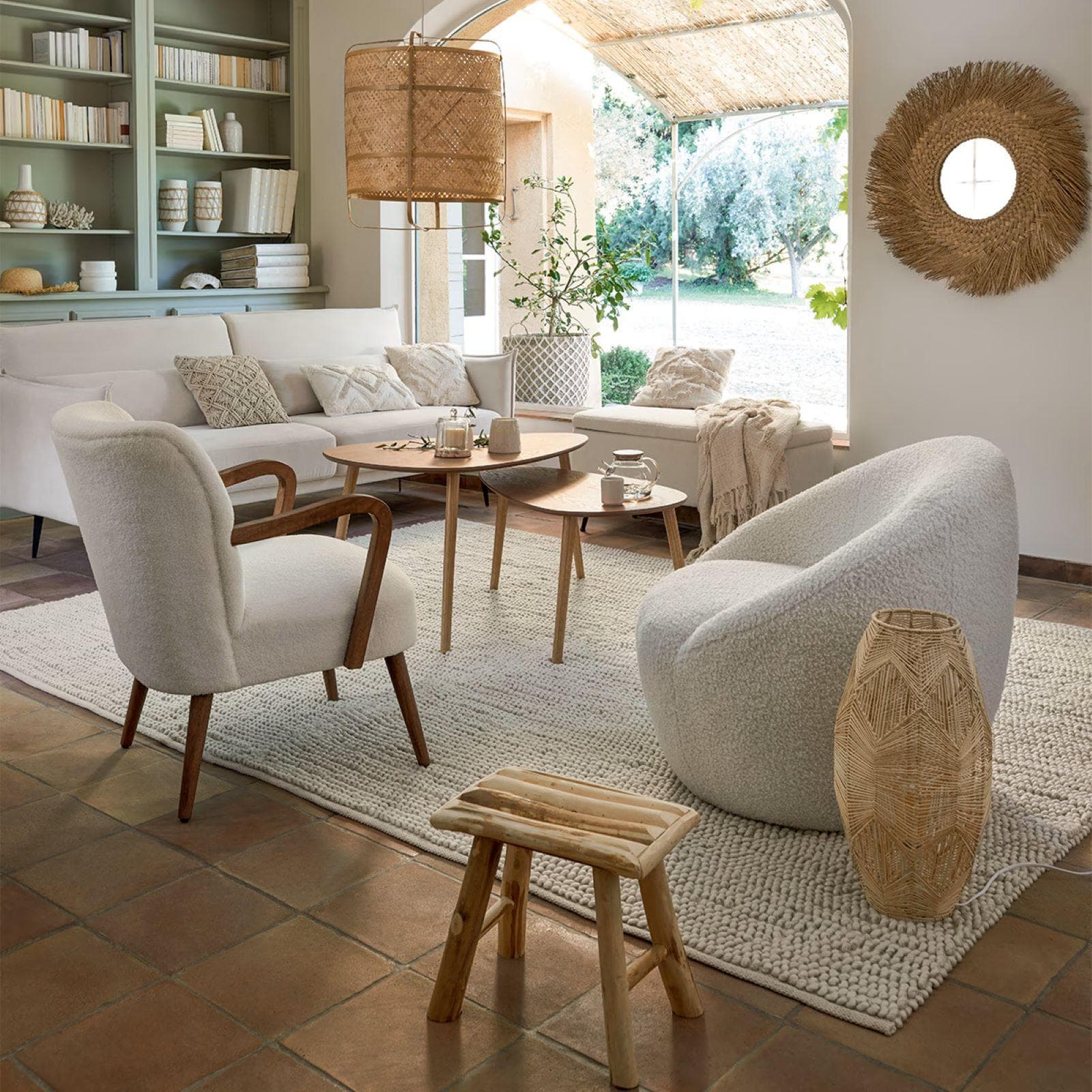 Specchio rotondo 80 cm con cornice intrecciata in juta naturale