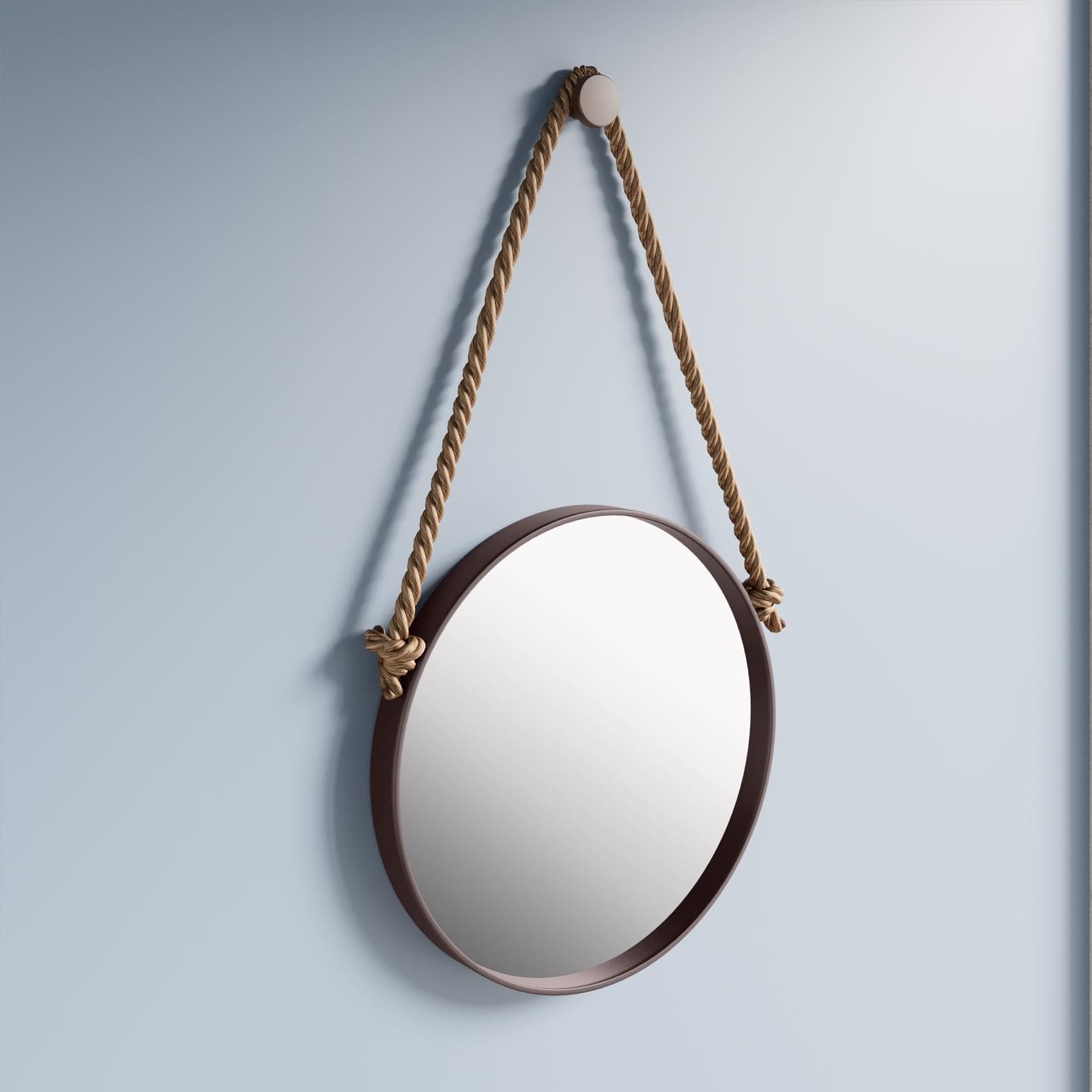Specchio decorativo 50 cm con cornice marrone e gancio in corda - Wiki