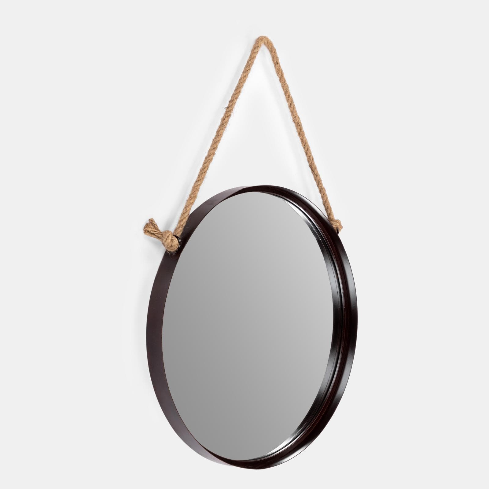 Specchio decorativo 50 cm con cornice marrone e gancio in corda - Wiki