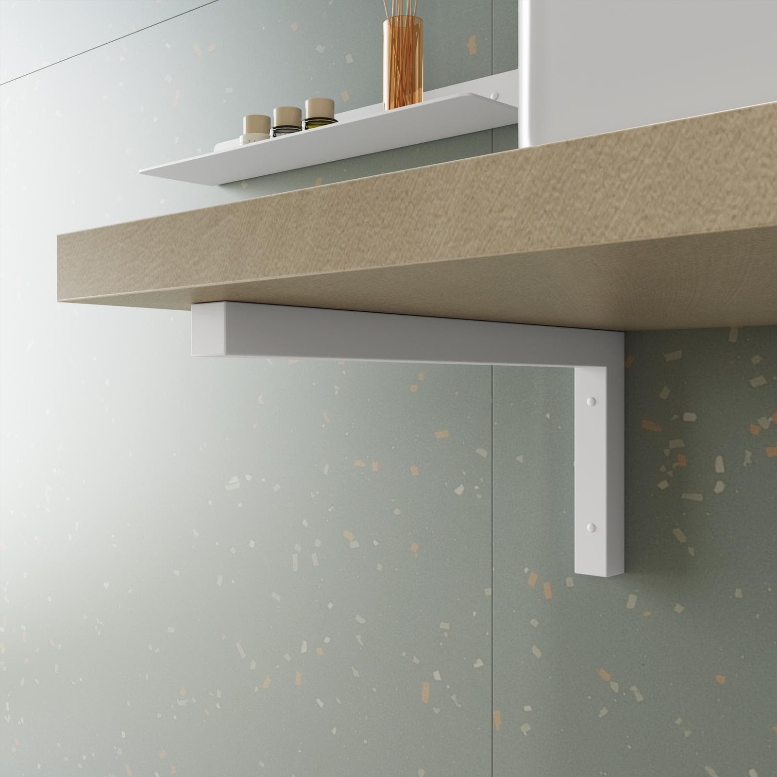 Staffa a L 44x20 h cm in metallo bianco opaco per mensoloni bagno sospesi