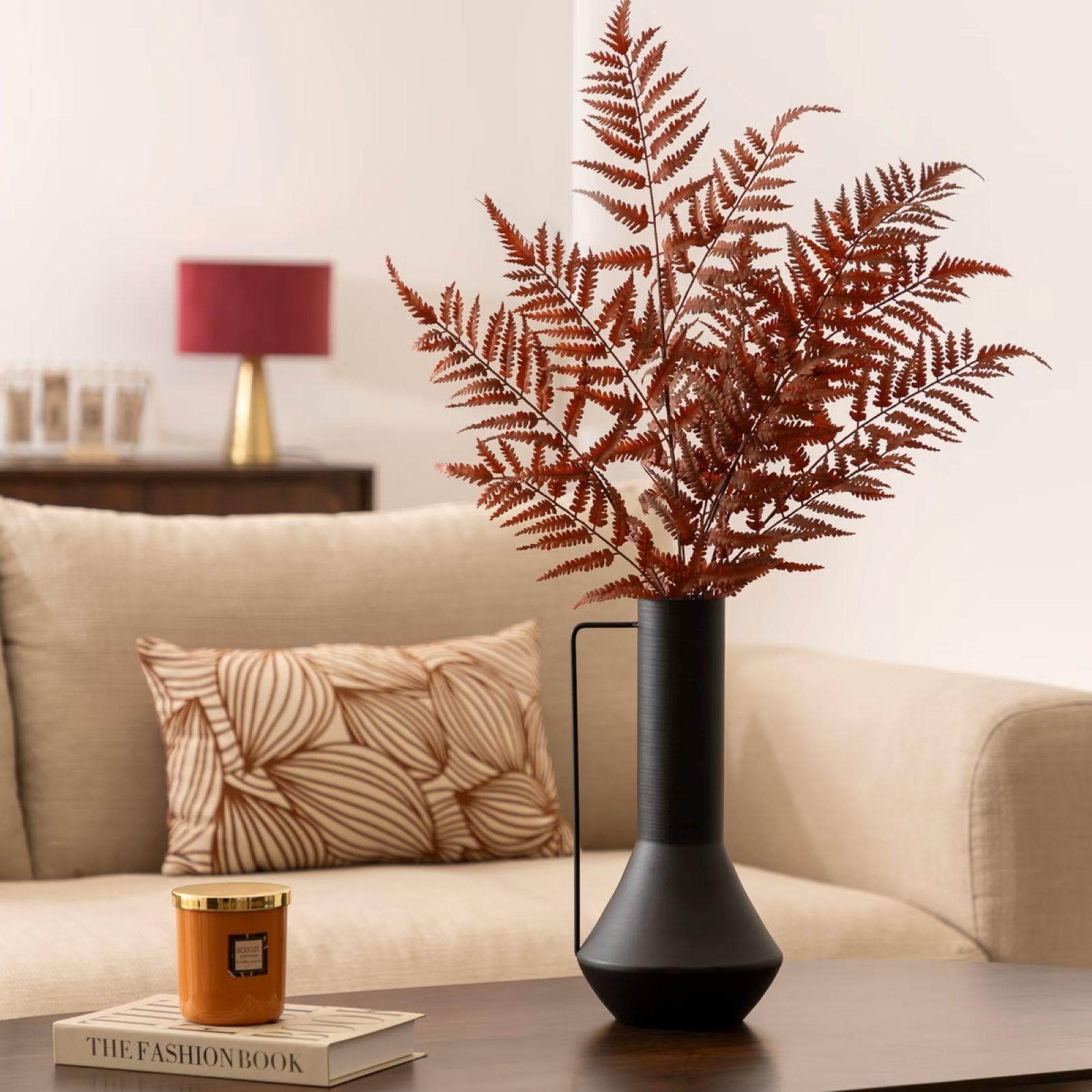 Stelo di pianta artificiale 90h cm felce rosso