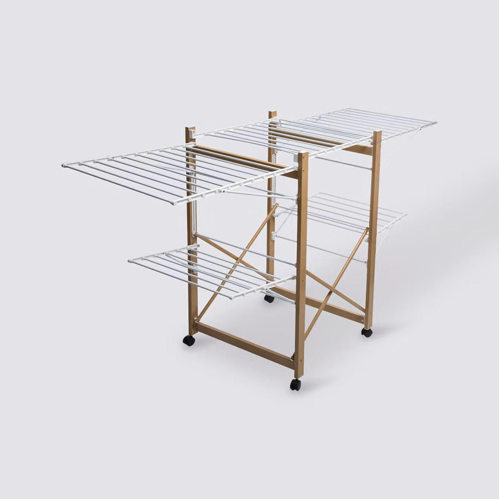 Stendibiancheria 117x103h cm richiudibile in acciaio effetto legno e bianco con ruote