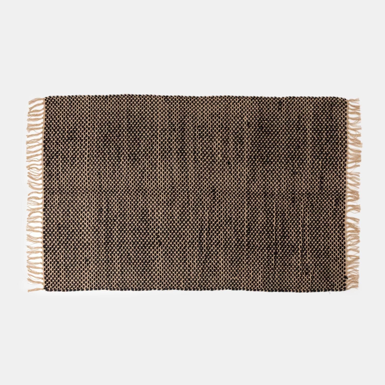 Tappeto 120x180 cm in juta e cotone naturale nero con frange