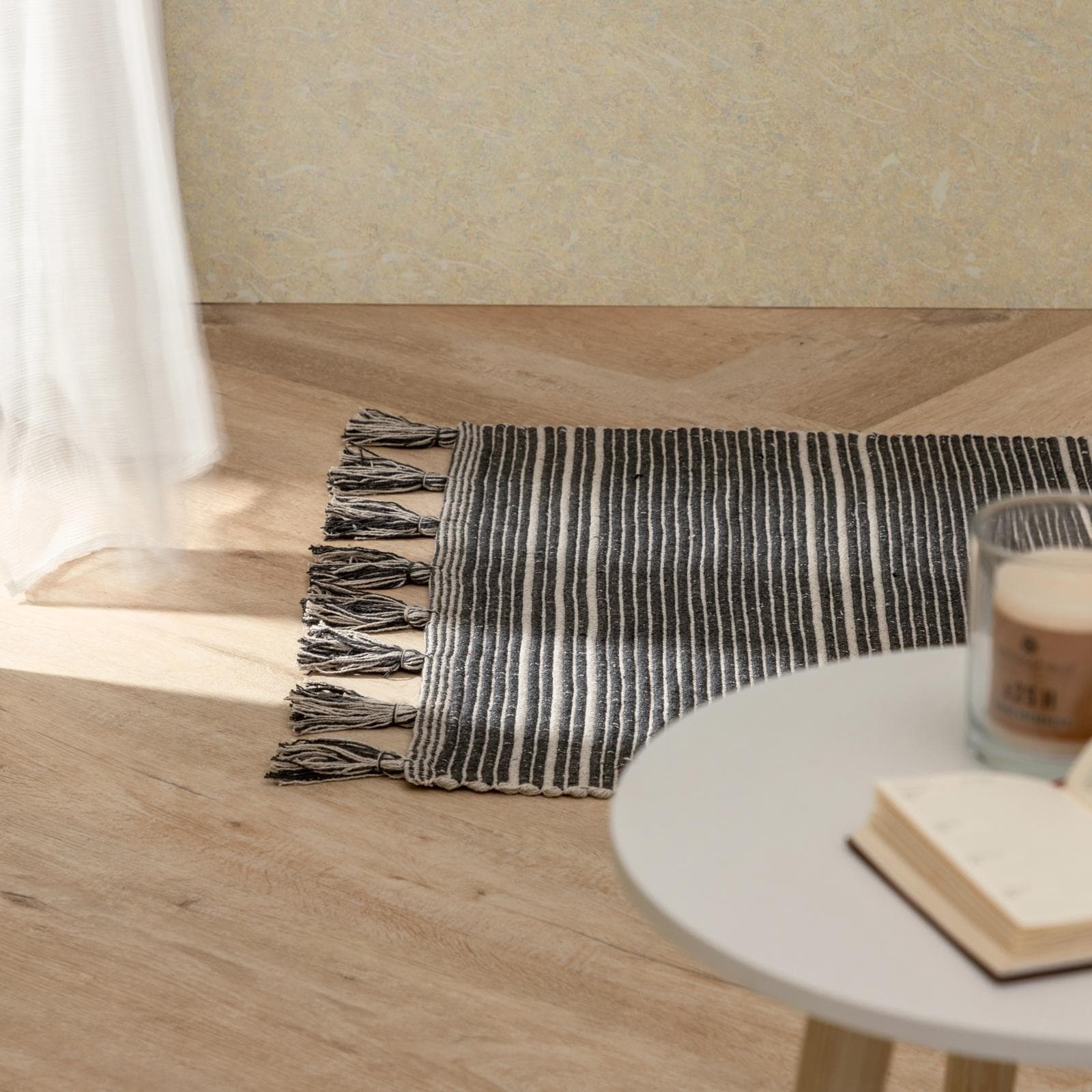 Tappeto 140x70 cm in cotone grigio a righe