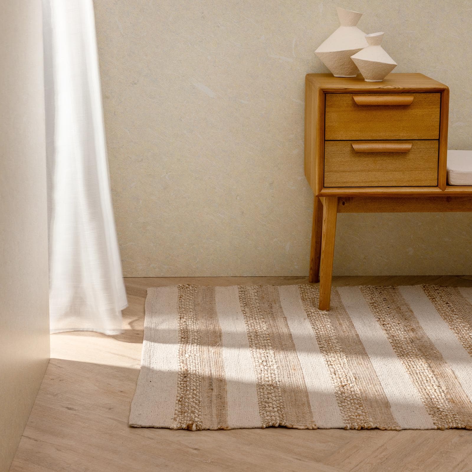 Tappeto 170x120 cm in cotone naturale e juta a righe