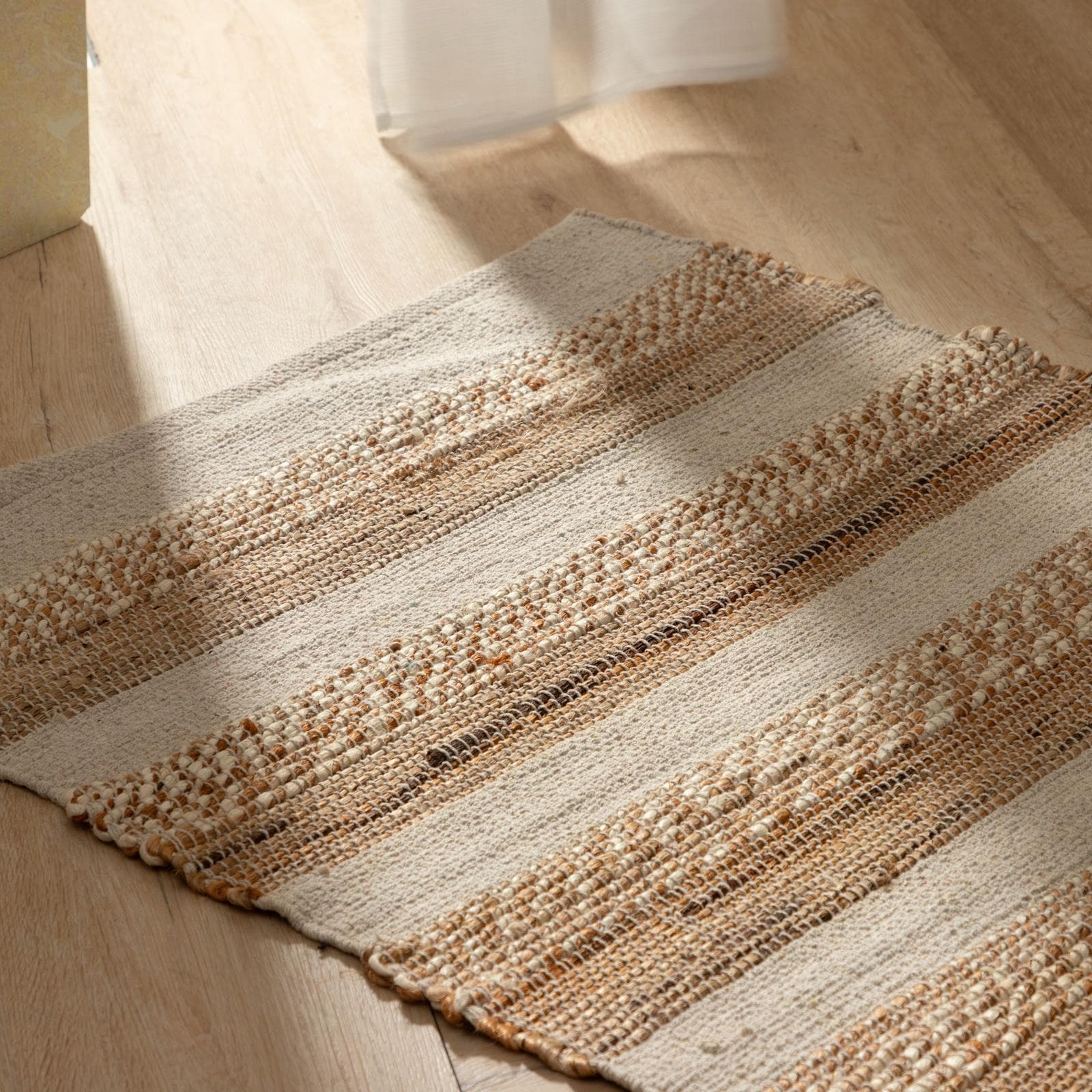 Tappeto 170x120 cm in cotone naturale e juta a righe