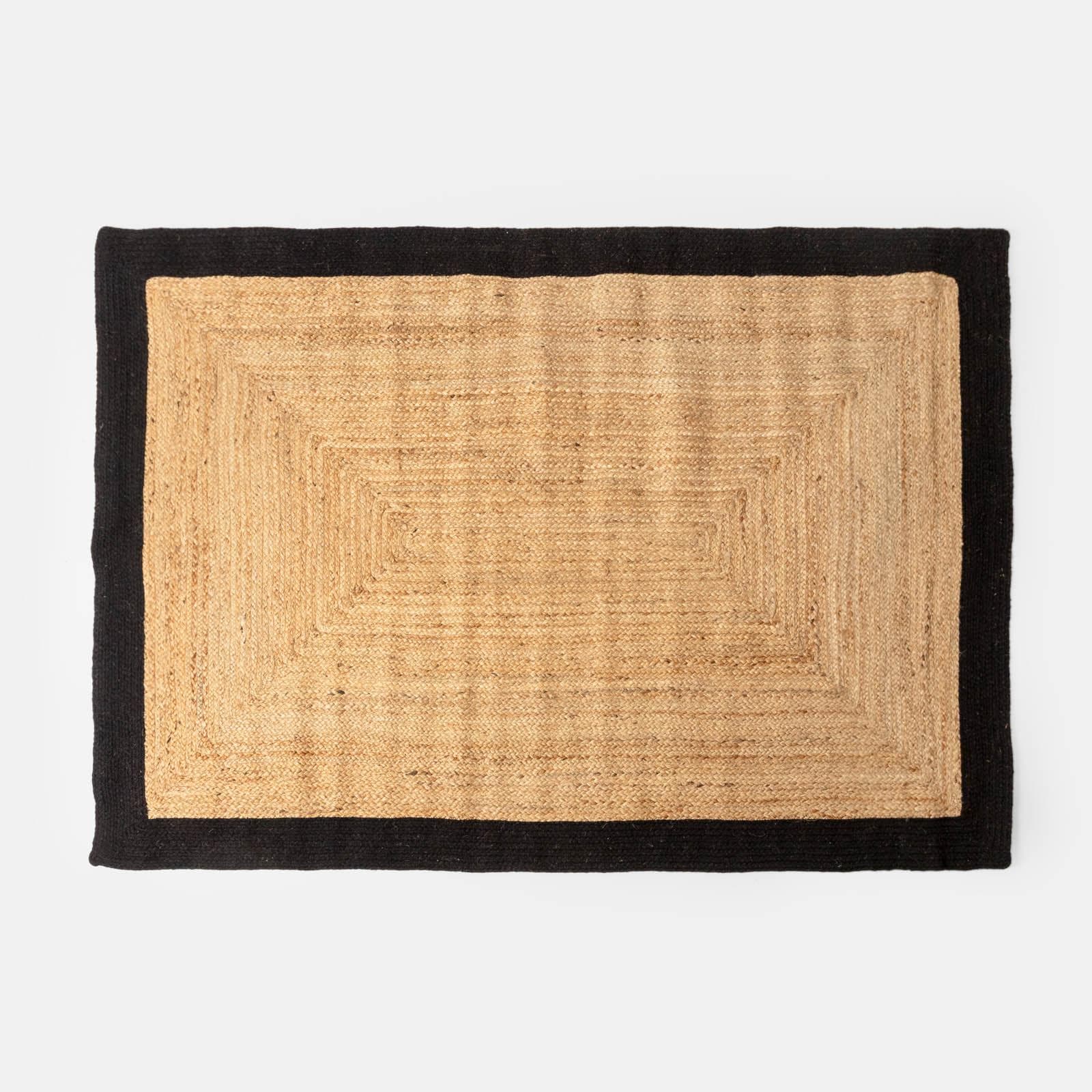 Tappeto da esterno o interno 170x120 cm in juta e cotone naturale con bordo nero
