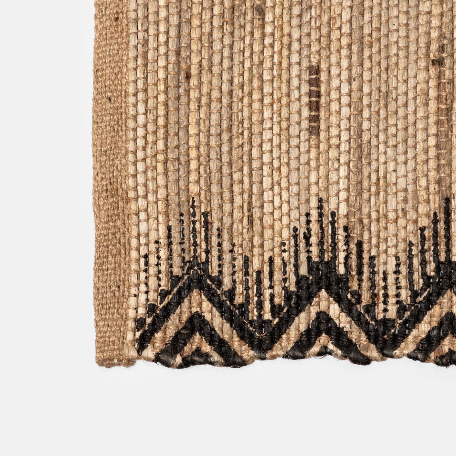 Tappeto da esterno o interno 170x120 cm in juta e cotone naturale con fantasia geometrica nera