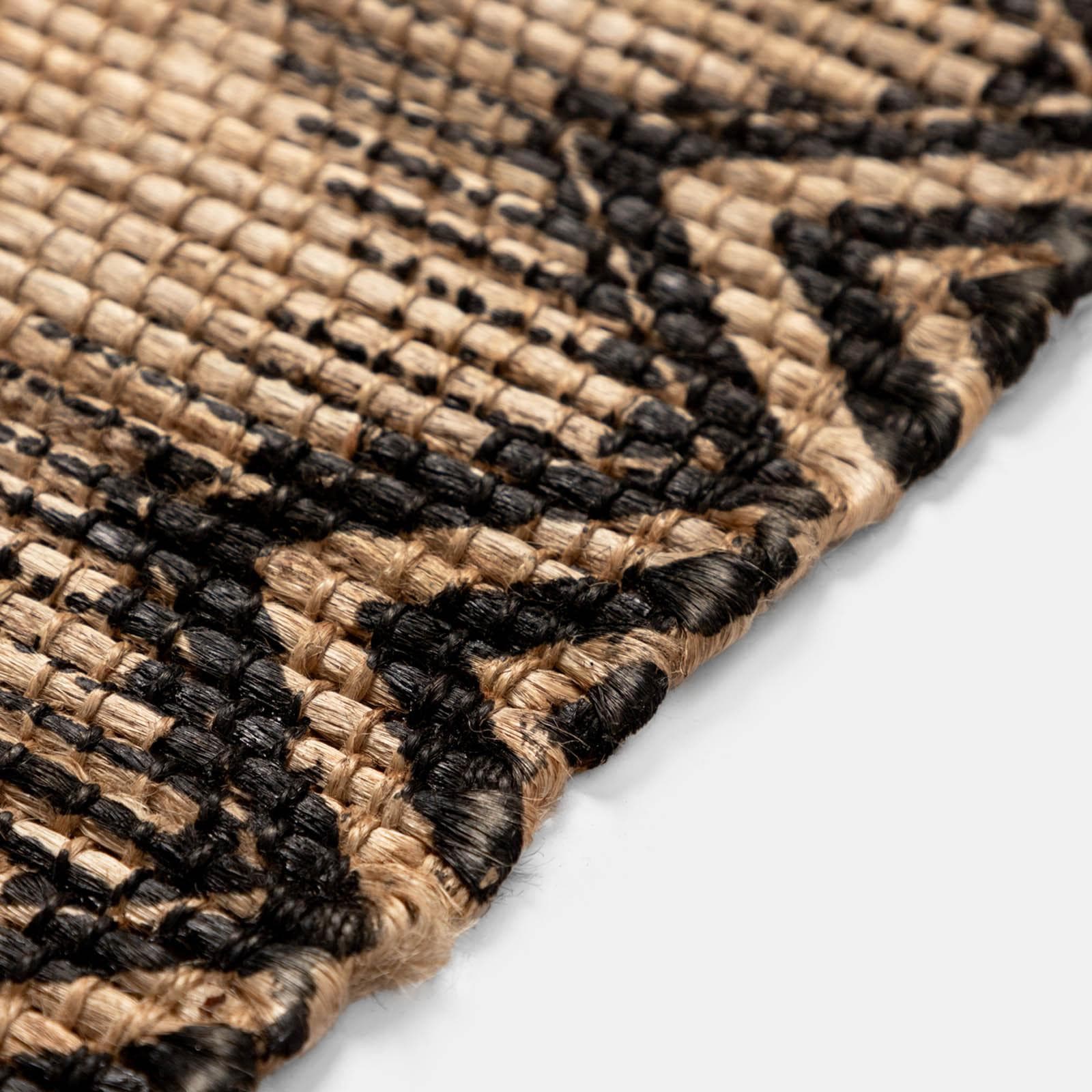 Tappeto da esterno o interno 170x120 cm in juta e cotone naturale con fantasia geometrica nera
