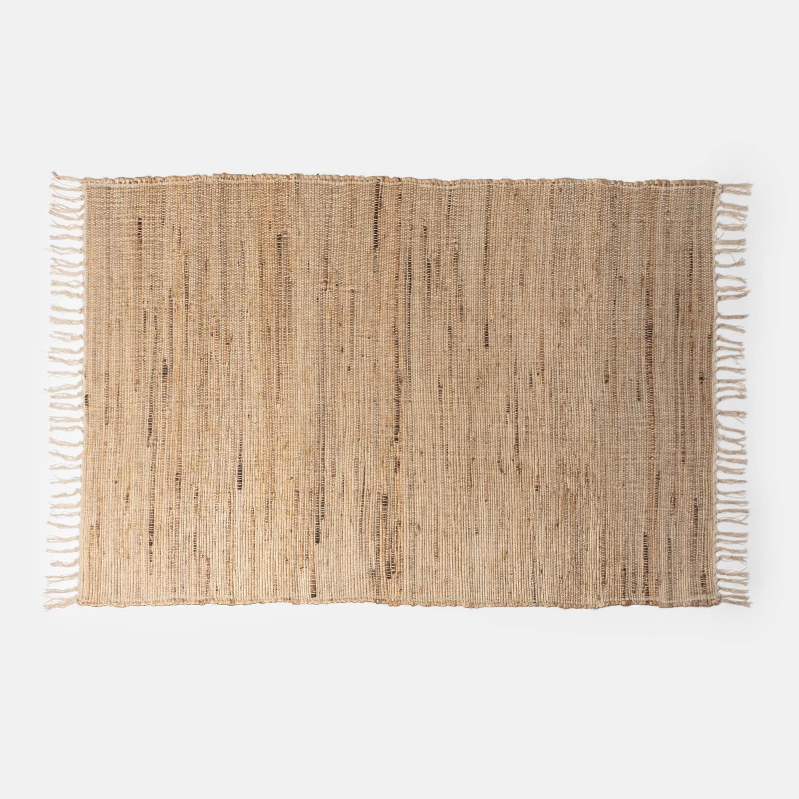 Tappeto 170x120 cm in juta e cotone naturale con frange