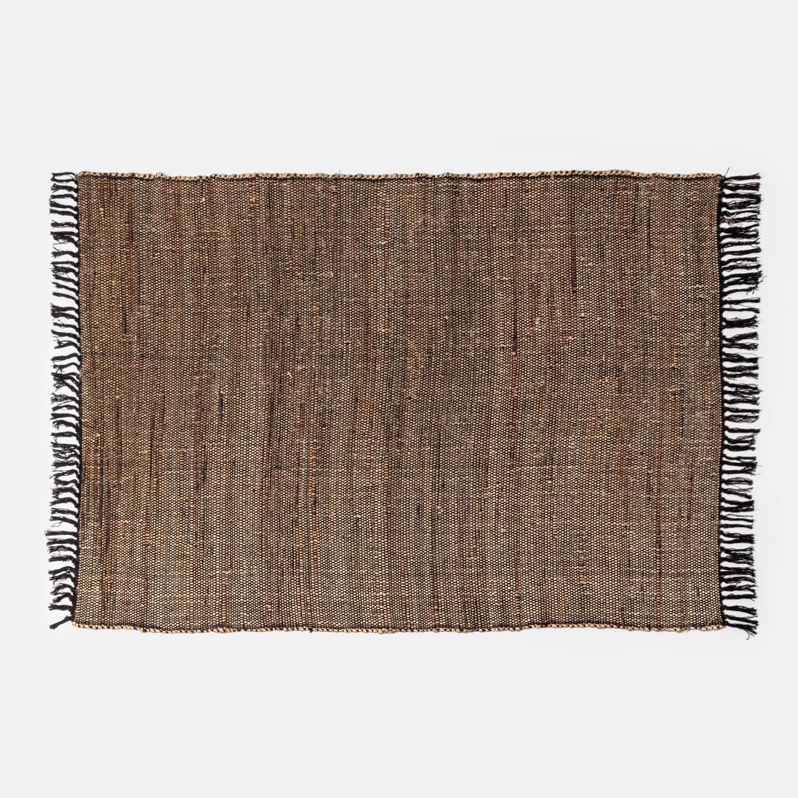 TAPPETO 170X120 CM JUTA E COTONE NERO E BEIGE C/ FRANGE - INTERNO