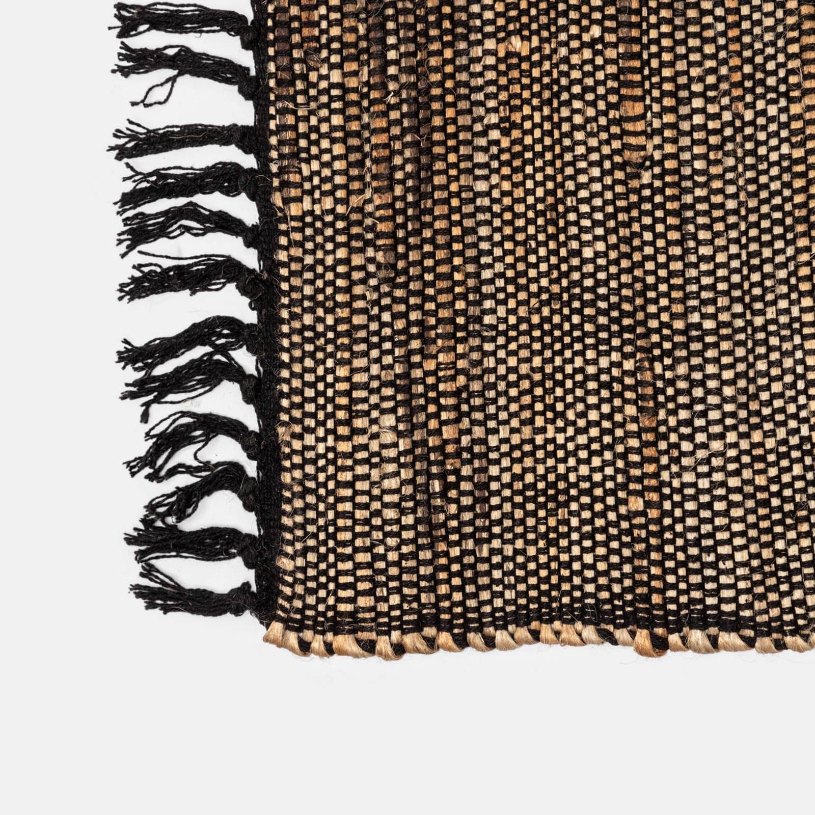 TAPPETO 170X120 CM JUTA E COTONE NERO E BEIGE C/ FRANGE - INTERNO