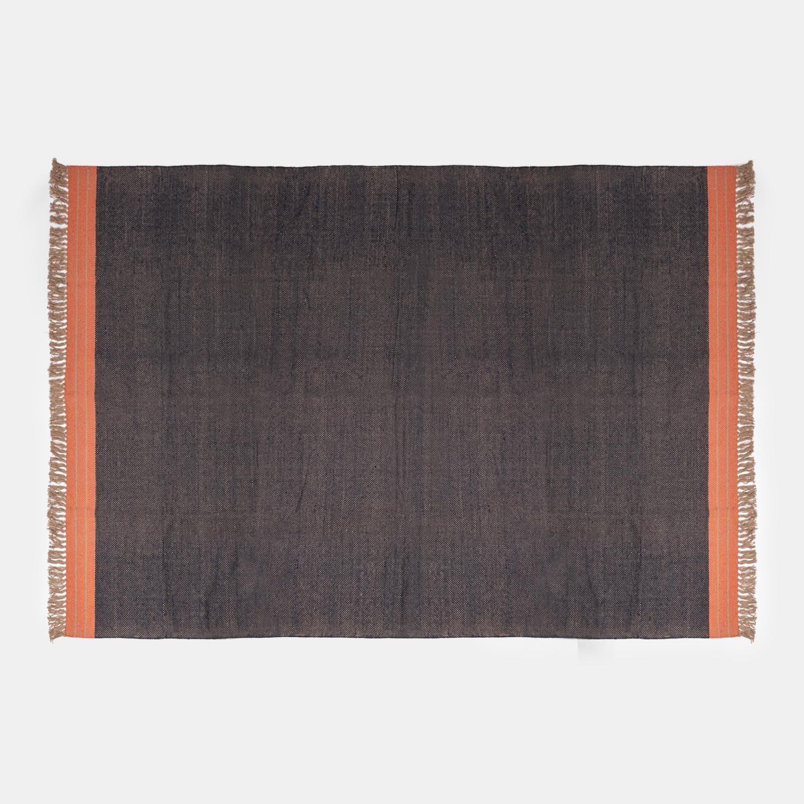 Tappeto 200x30 cm in cotone blu scuro e arancione con frange