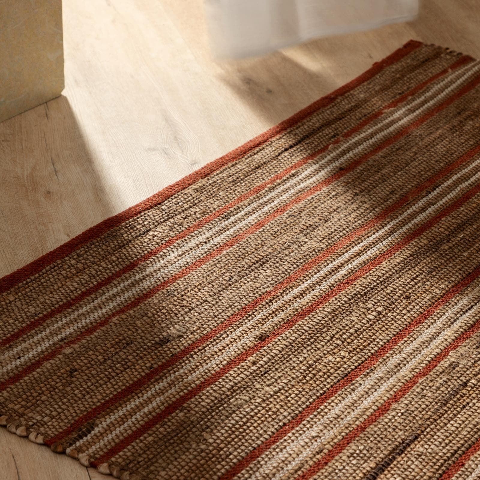 Tappeto 300x200 cm in cotone e juta naturale a righe color mattone