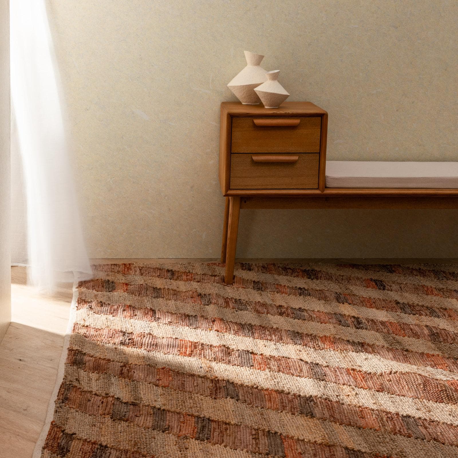 Tappeto 300x200 cm in cotone e juta naturale a righe ruggine