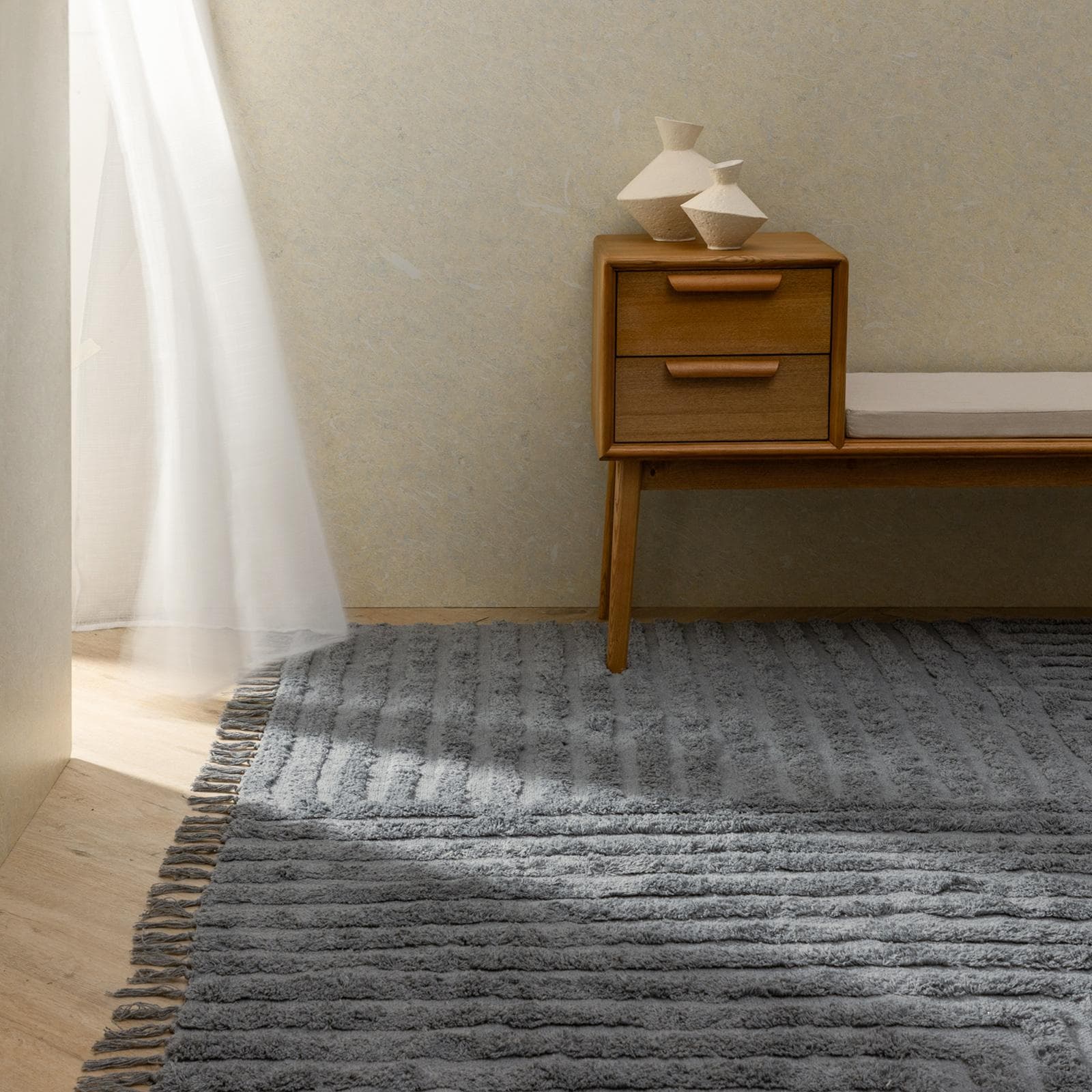 Tappeto 350x250 cm a righe in cotone grigio