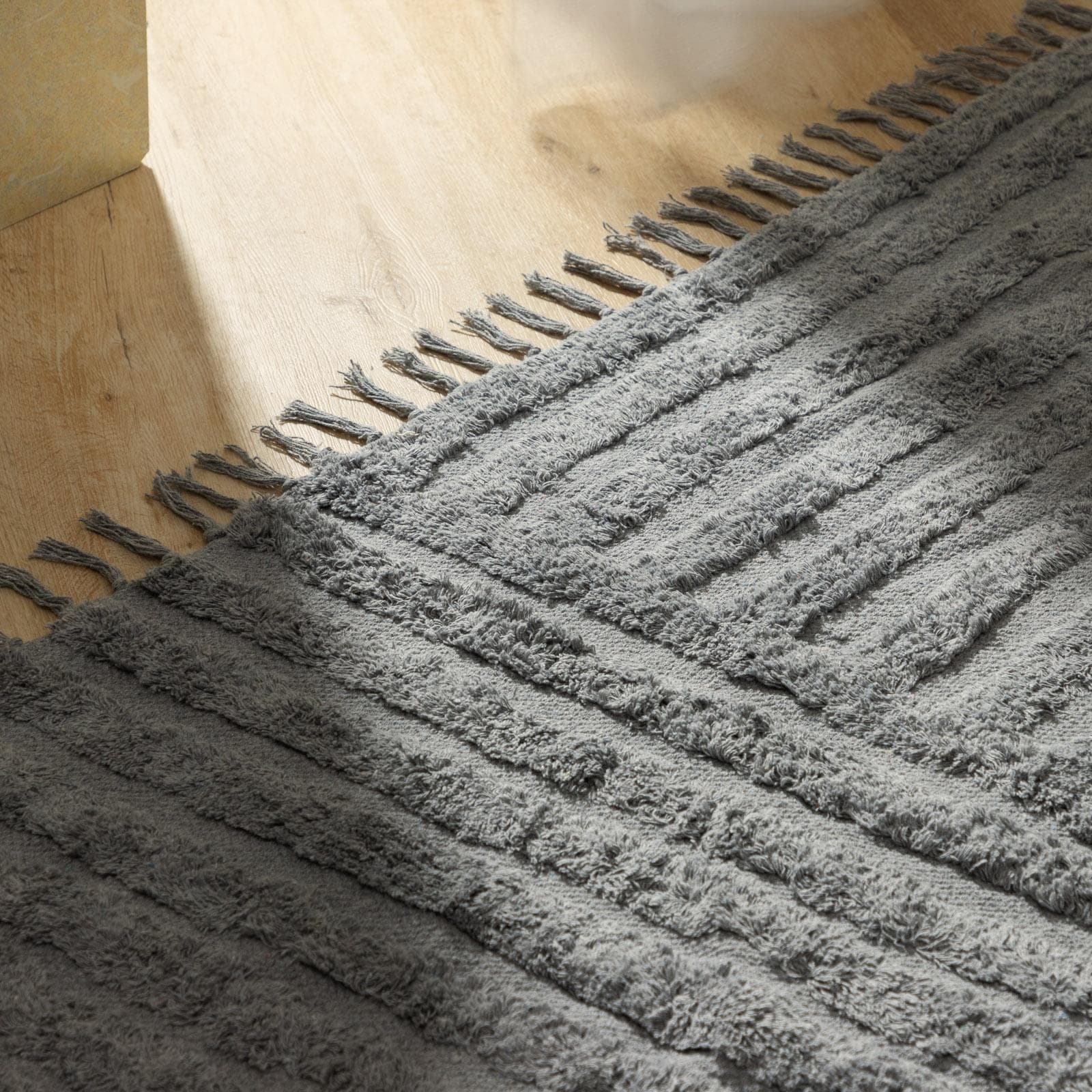 Tappeto 350x250 cm a righe in cotone grigio
