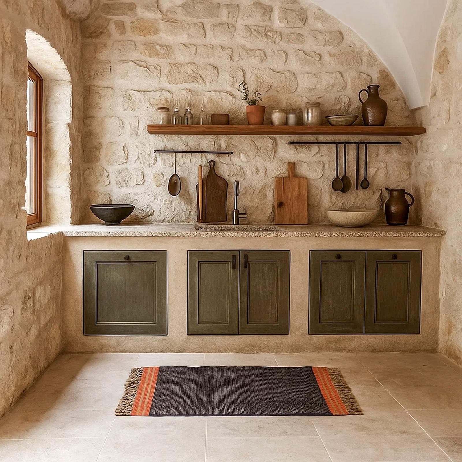 Tappeto 60x90 cm in cotone blu scuro e arancione con frange