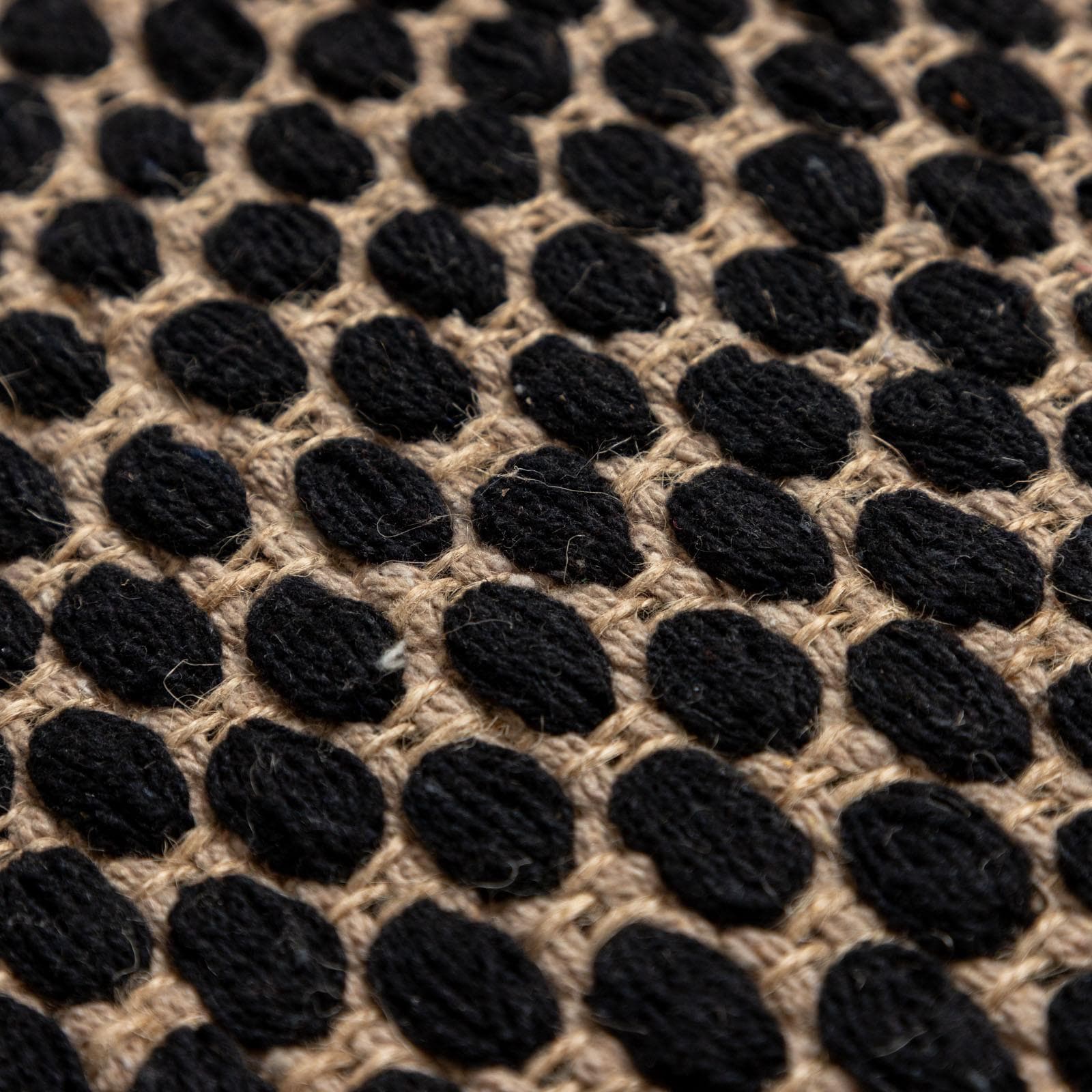 Tappeto 60x90 cm in cotone e juta naturale e nero con frange