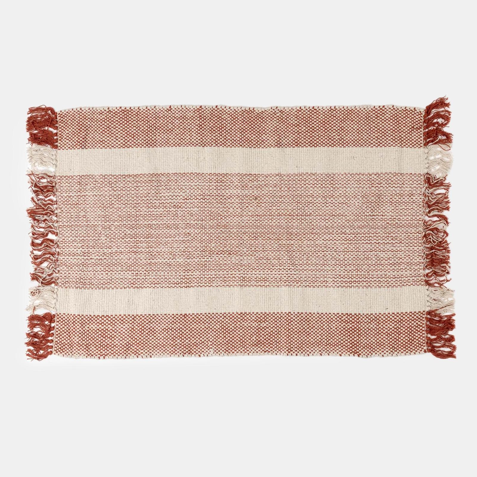 Tappeto 60x90 cm in cotone naturale e marrone con frange