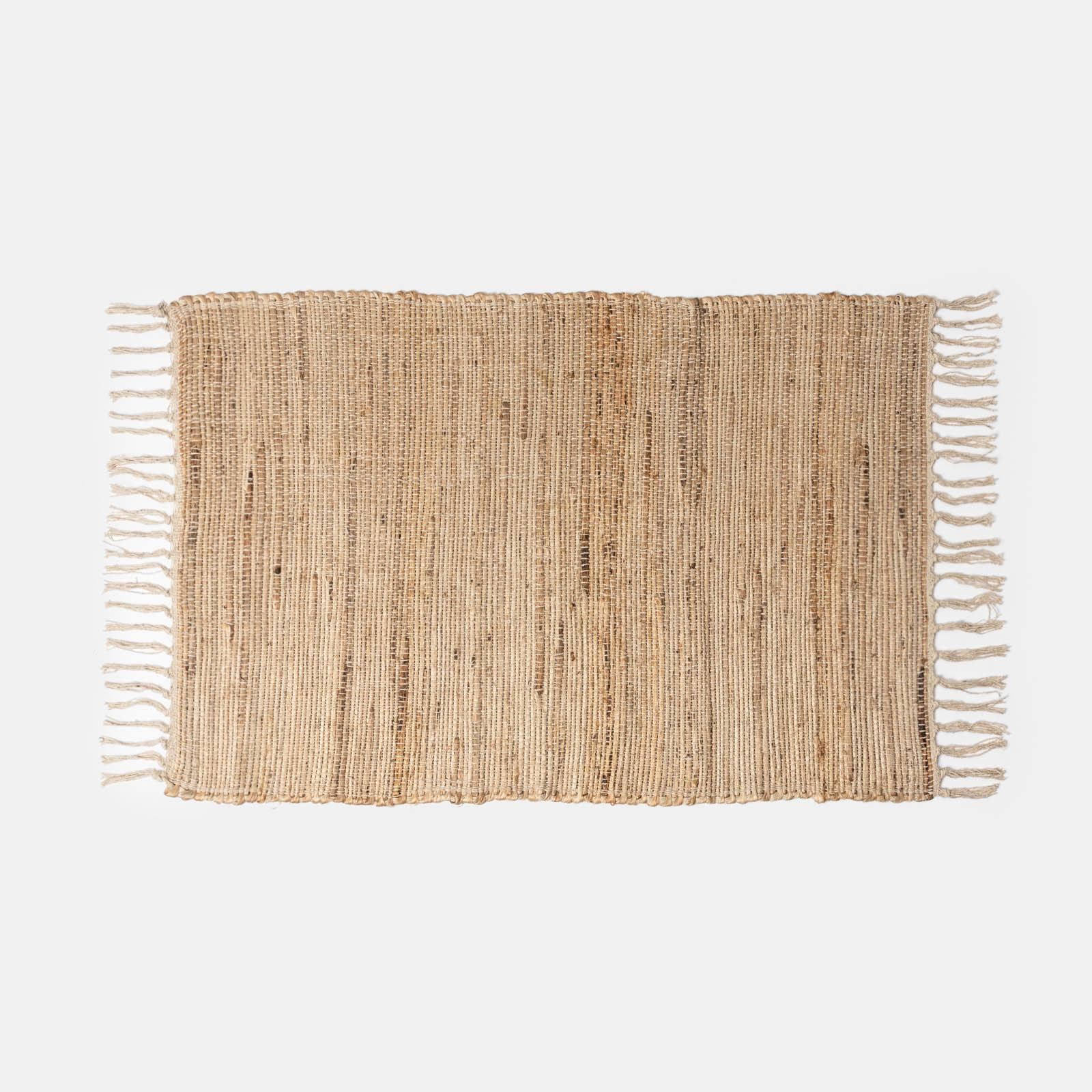 Tappeto 60x90 cm in juta e cotone naturale con frange chiare