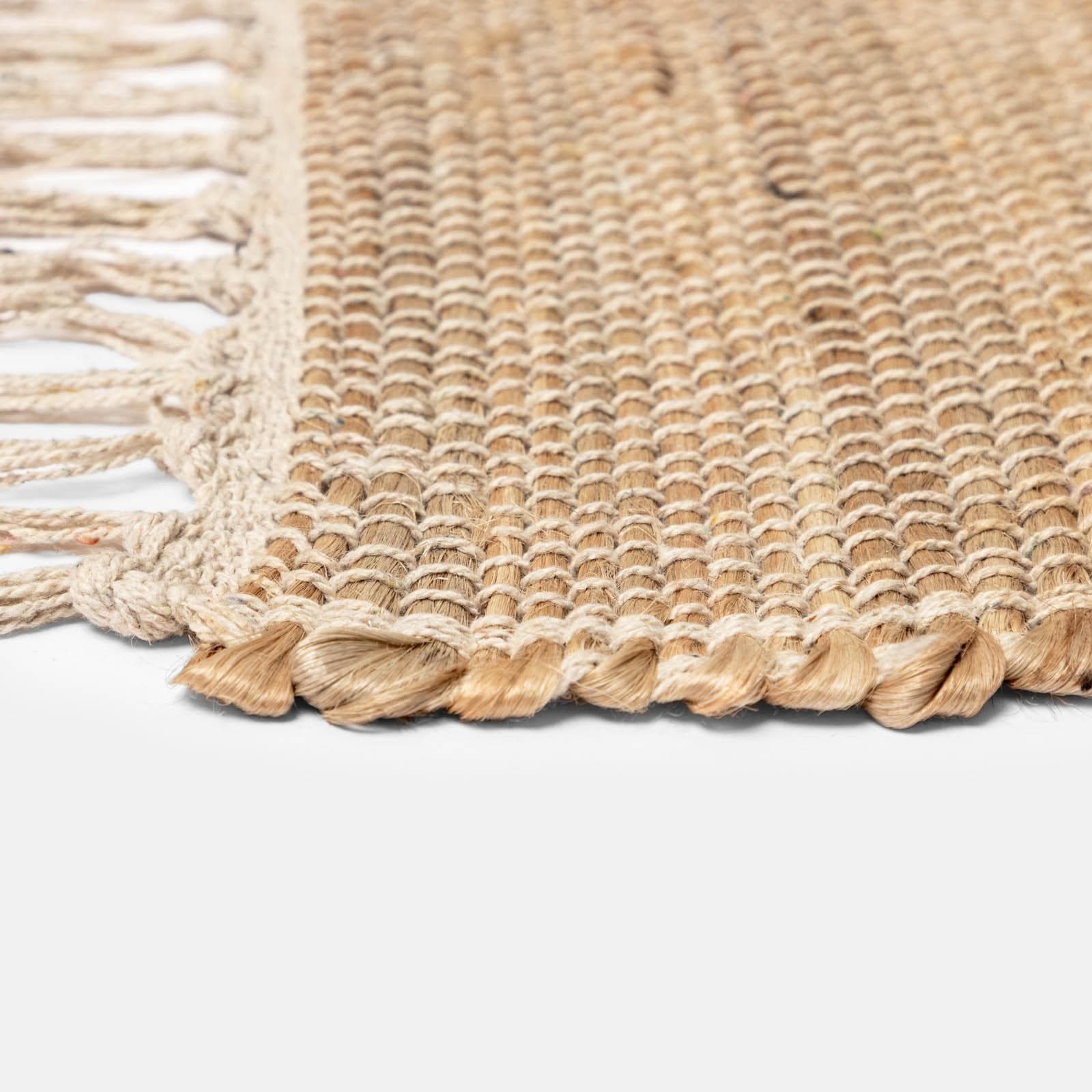 Tappeto 60x90 cm in juta e cotone naturale con frange chiare