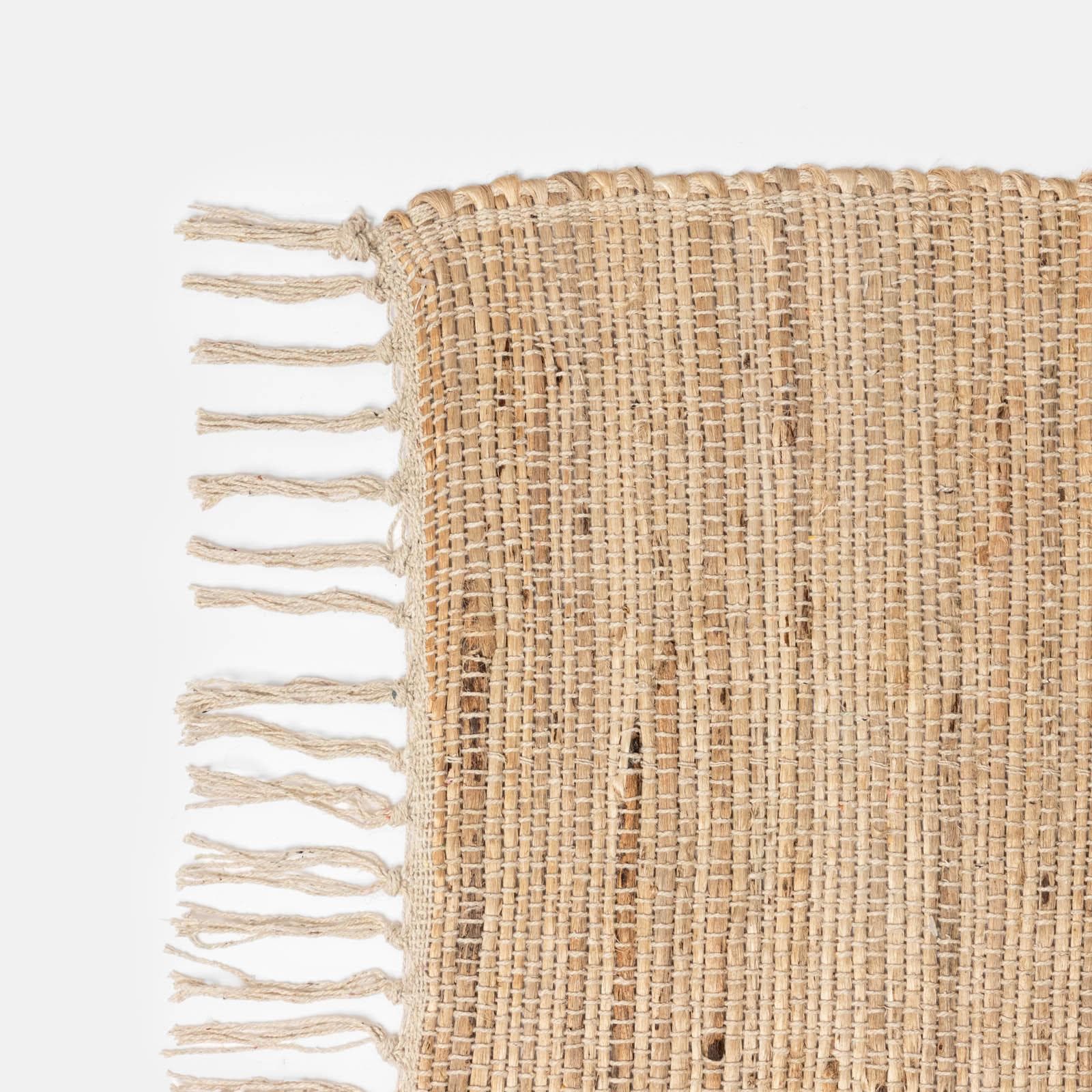 Tappeto 60x90 cm in juta e cotone naturale con frange chiare