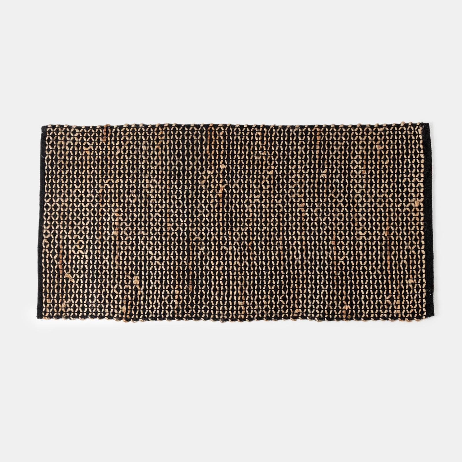 Tappeto 70x140 cm in cotone e juta naturale nero intrecciato