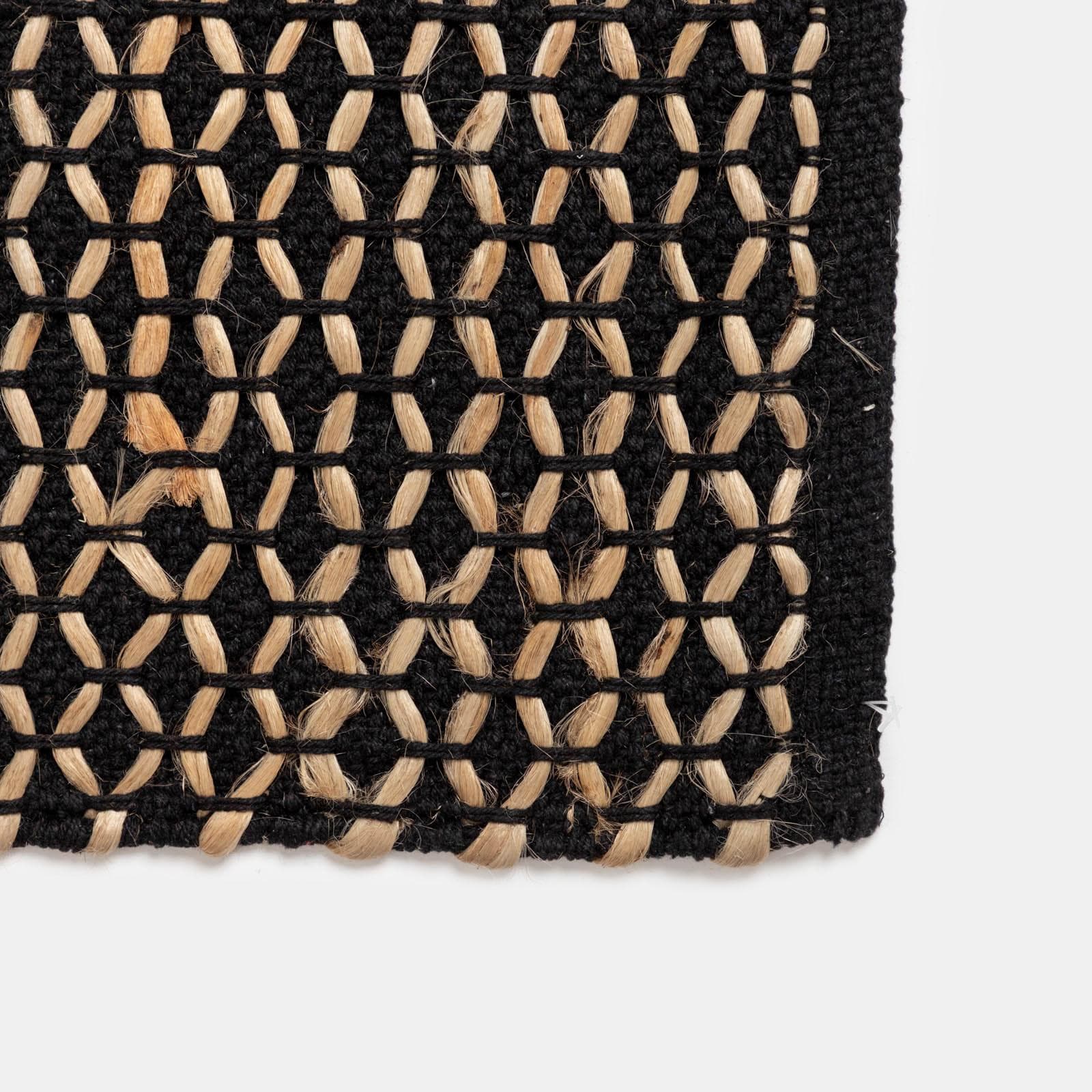 Tappeto 70x140 cm in cotone e juta naturale nero intrecciato